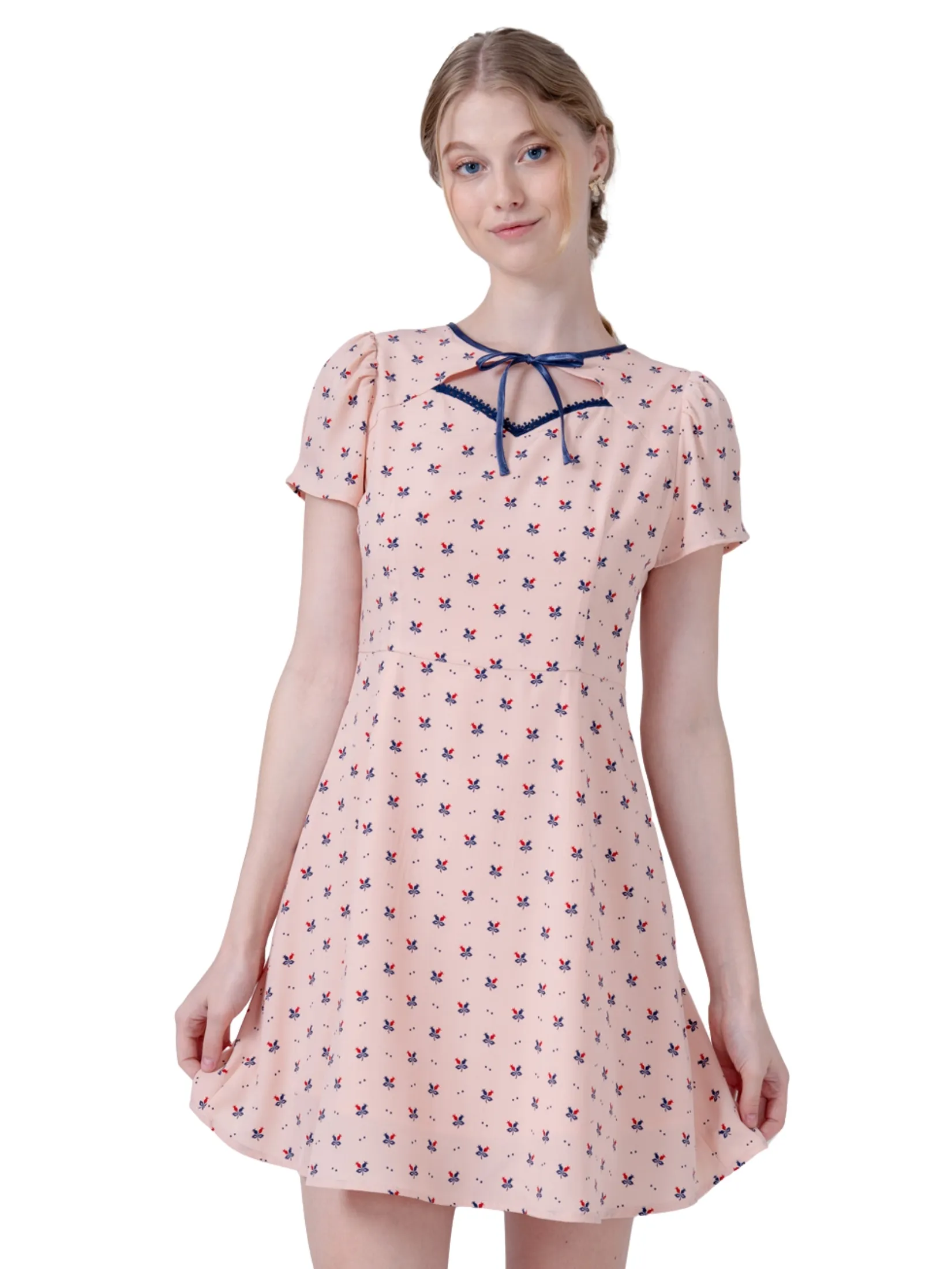 AMILA Women Dress Short Sleeves Peach Skin Rose Red