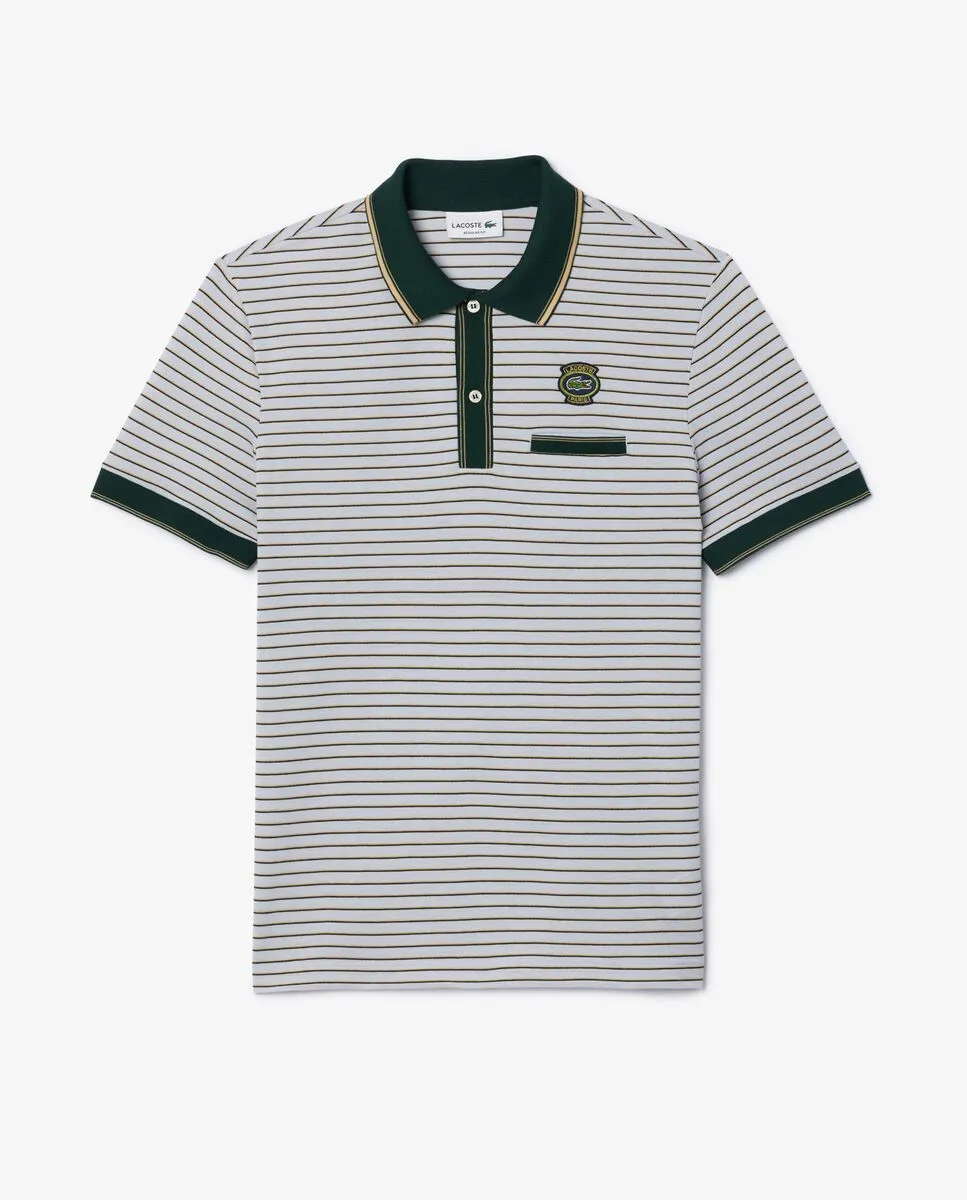 LACOSTE Striped Cotton Piqu  Heritage Badge Polo Shirt Light Blue