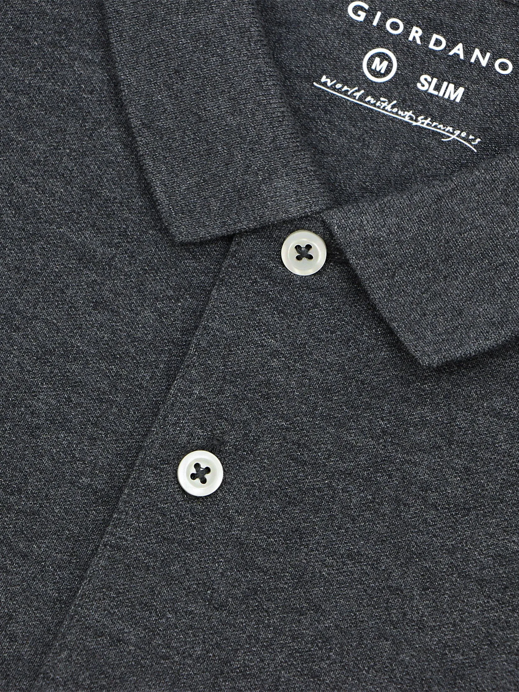 GIORDANO Men's Cotton Lycra Solid Polo Melange Dark Grey