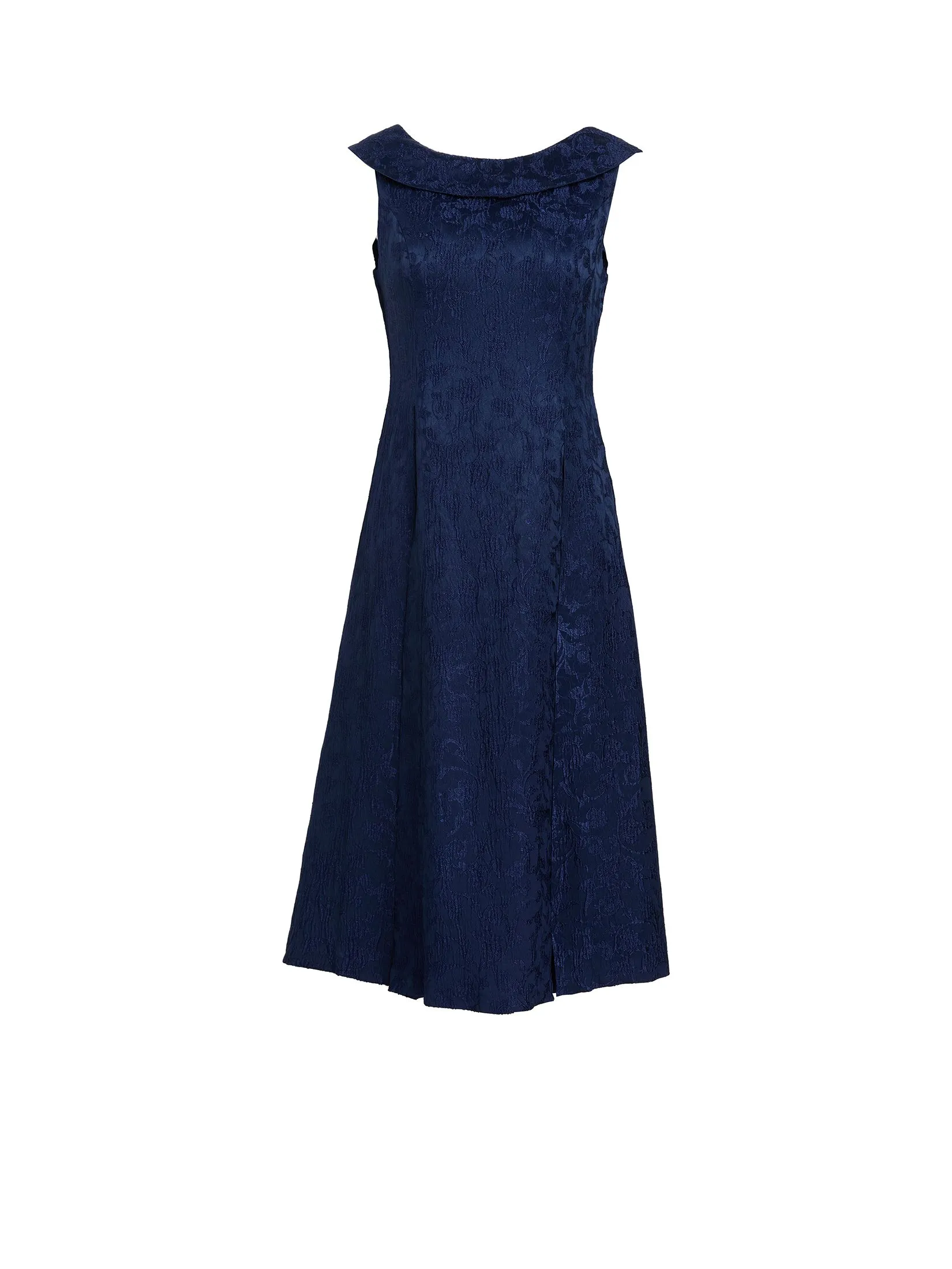 EXPRESSIONS EVENING Women Midi Dress With Collared Boat Neck and Pleat Detail Navy