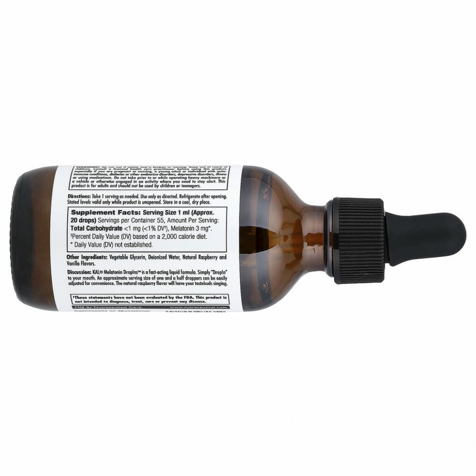 KAL, Melatonin, Natural Raspberry Flavor, 3 mg , 1.85 fl oz (55 ml)