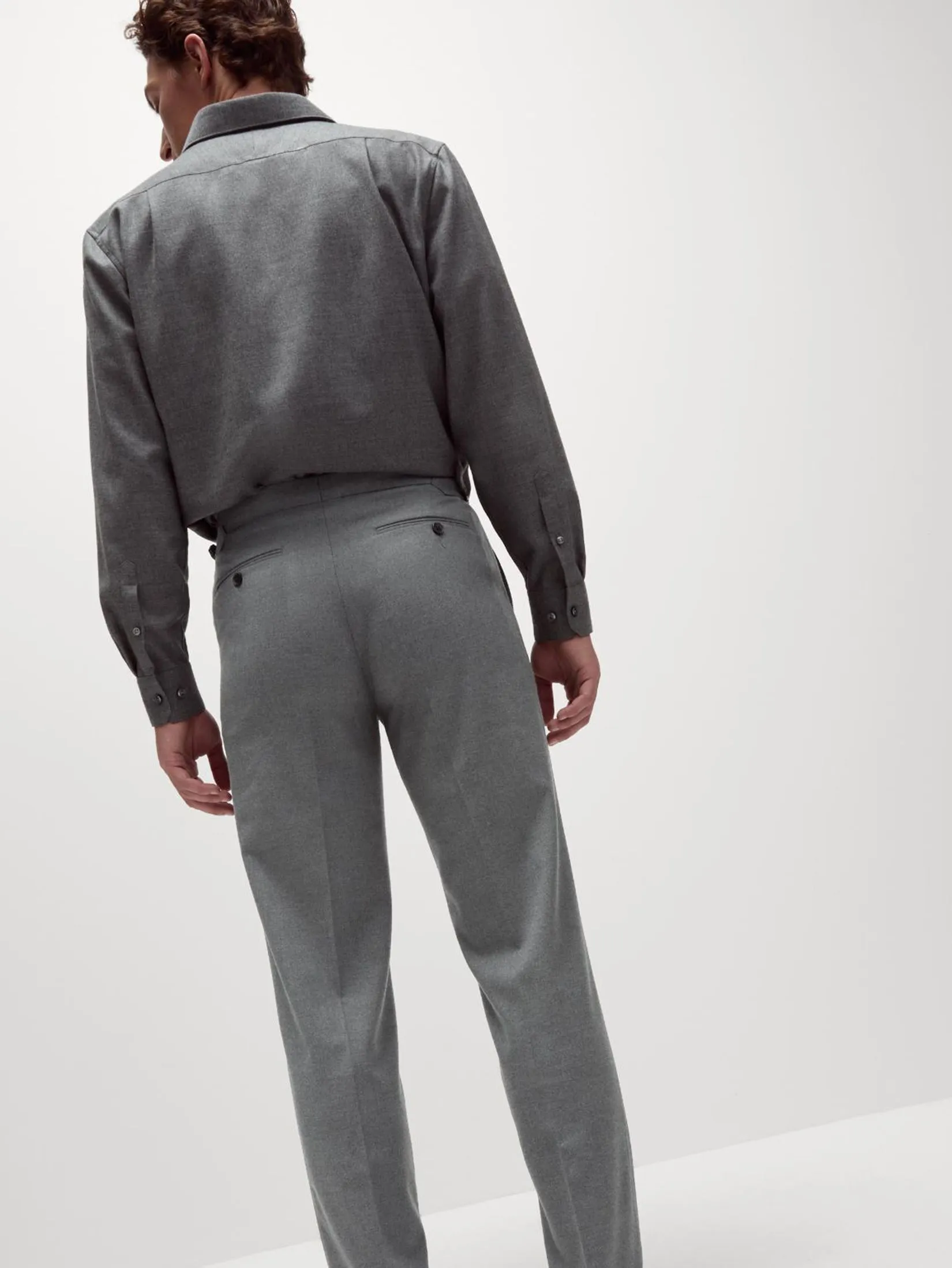 MARKS & SPENCER Men Pleat Trousers Tailored Fit Twill Single Grey
