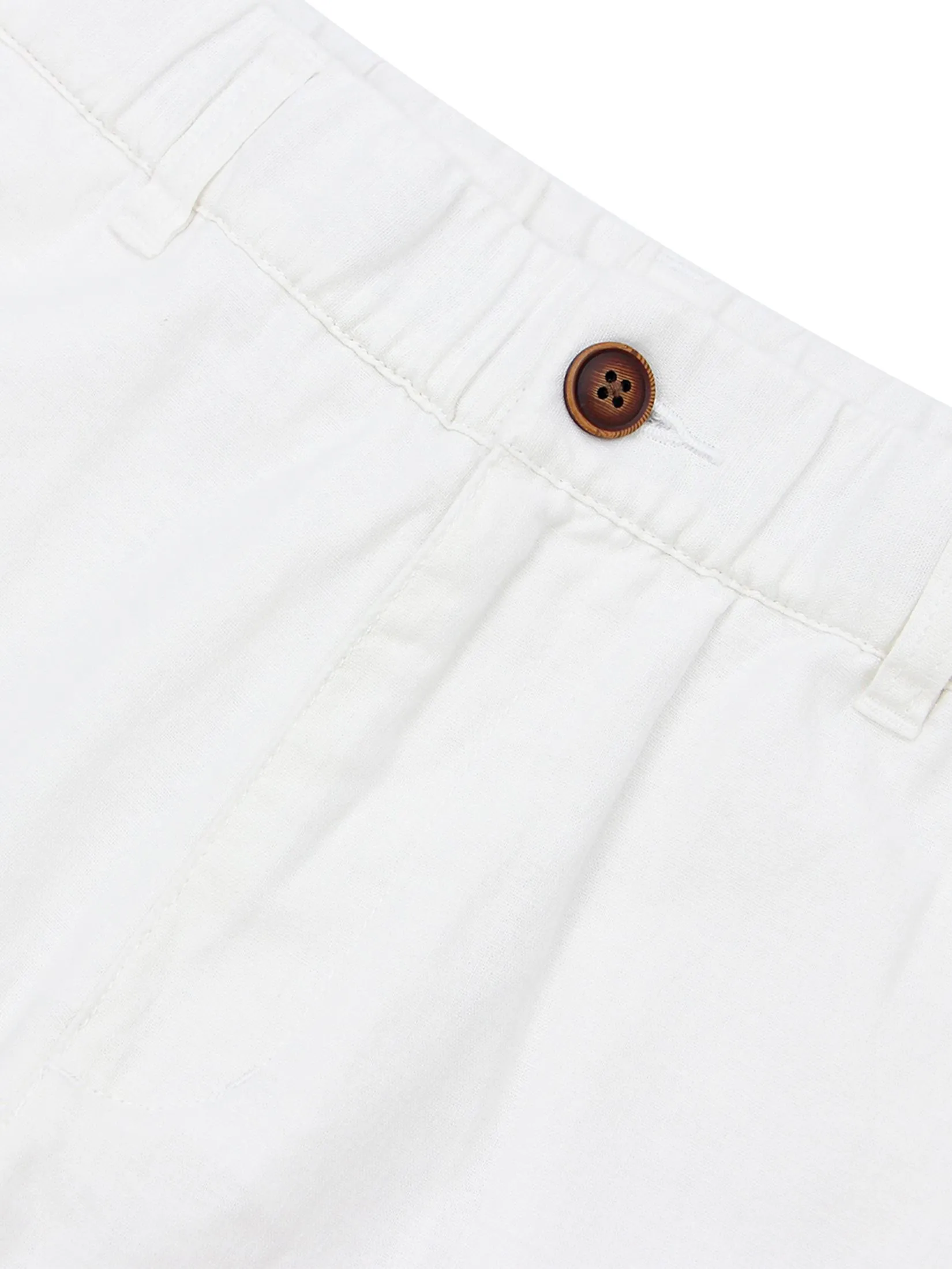 GIORDANO Men's Drawstring Elastic Waist Bermuda Linen Shorts Signature White
