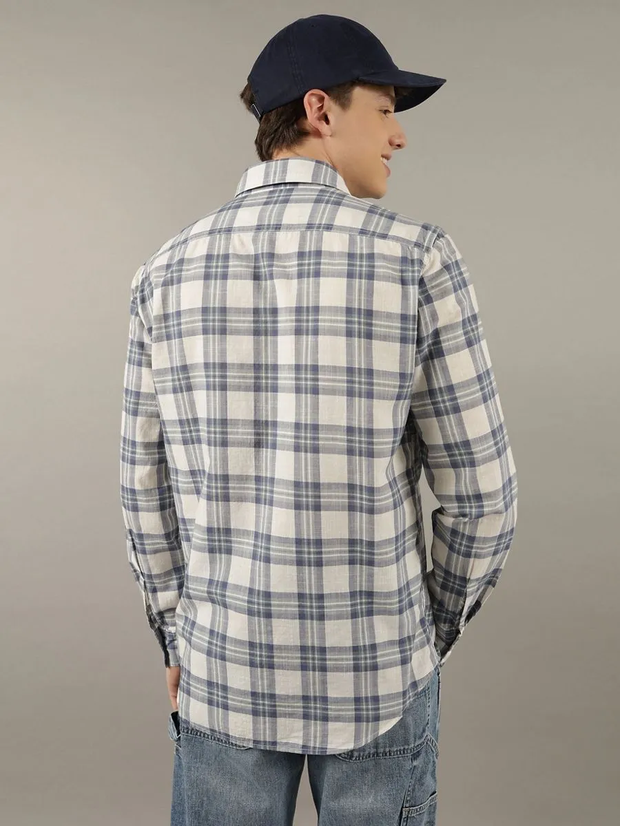 AMERICAN EAGLE MEN  SF CSC ANTHONY PLAID MADRAS SHIRT 106 CREAM