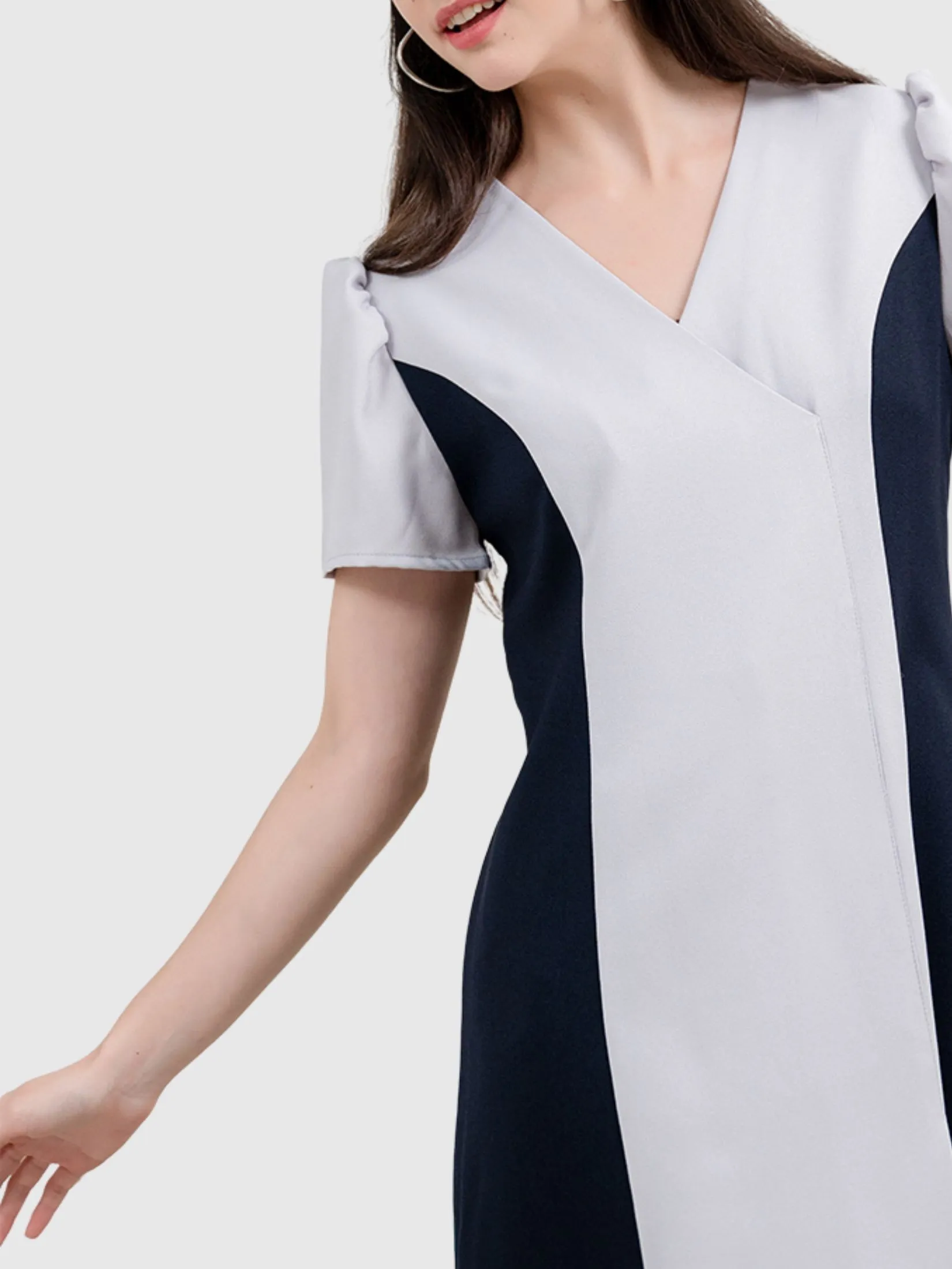 AMILA Women Dress Short Sleeves Moss Crepe Light Grey