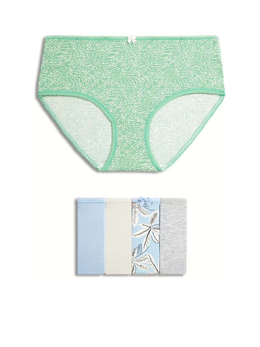 MARKS & SPENCER Women High Rise Shorts Cotton Lycra Printed 5pk Dusty Blue