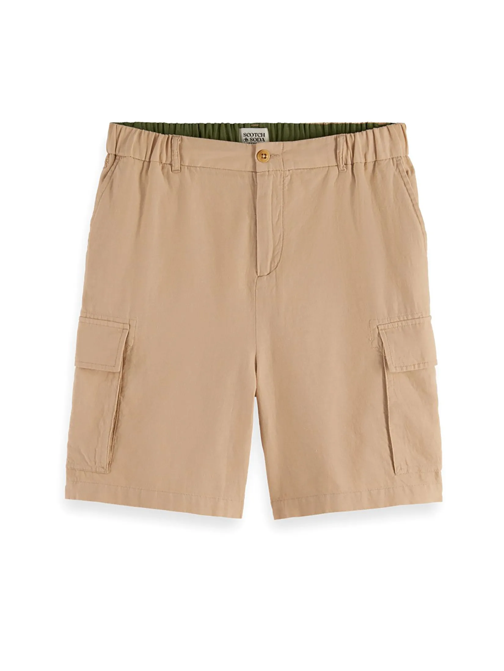 SCOTCH&SODA Men Cargo Short Cotton-Linen Relaxed Fit Soft Camel