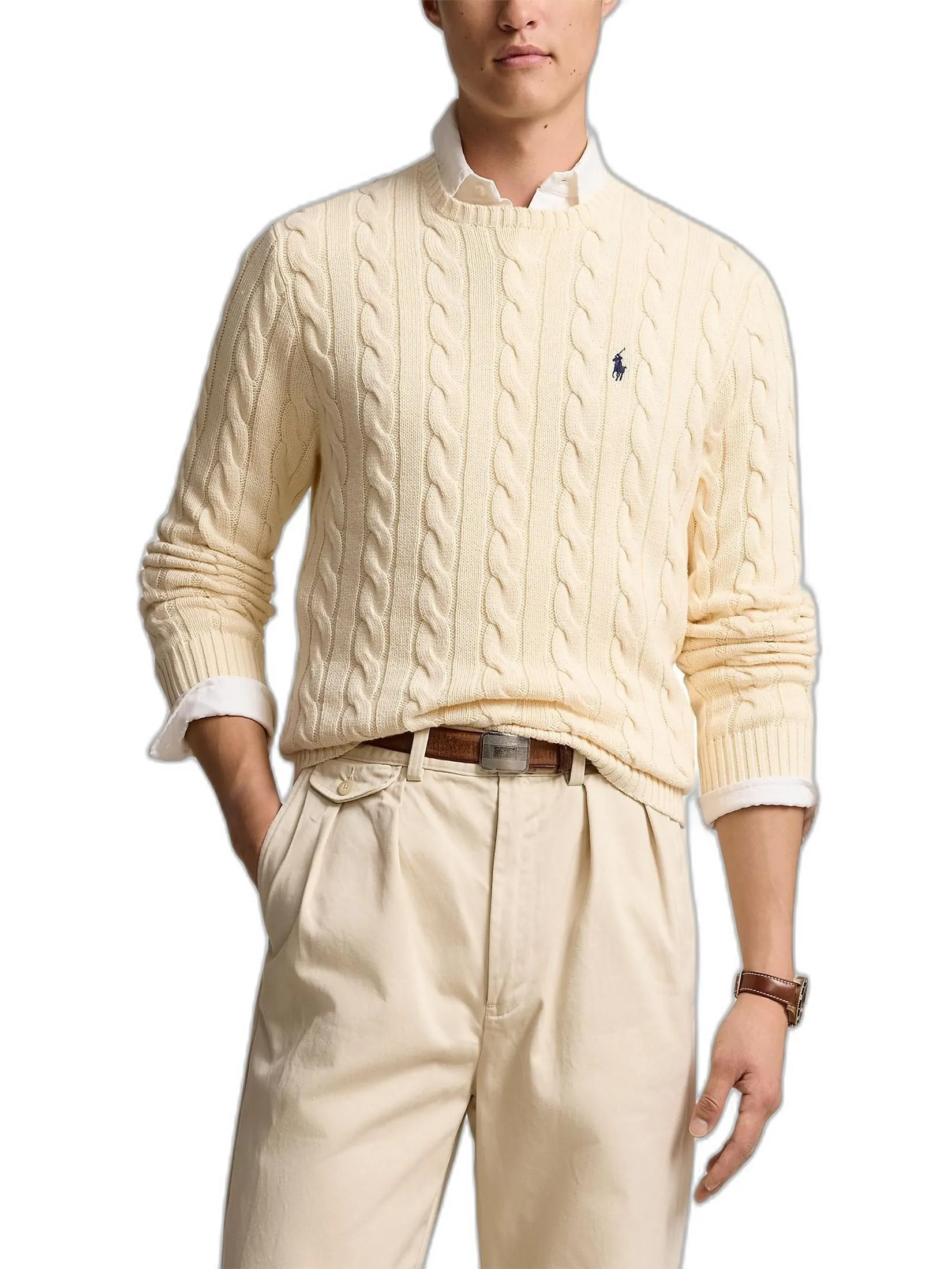 POLO RALPH LAUREN Men Pullover-Cable-Knit Cotton Sweater MNPOSWE16820693-Natural-101