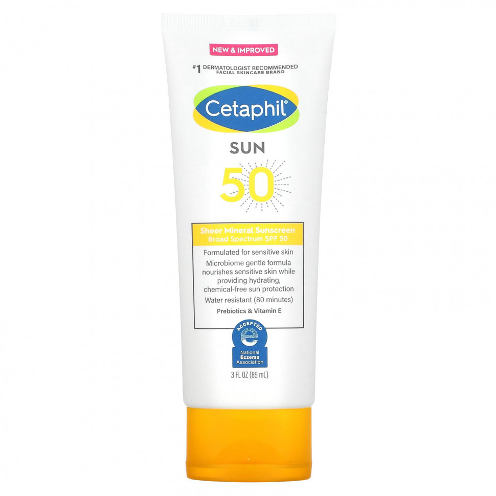 Cetaphil, Минеральное солнцезащитное средство широкого спектра действия, SPF 50, 89 мл (3 жидк. Унции)