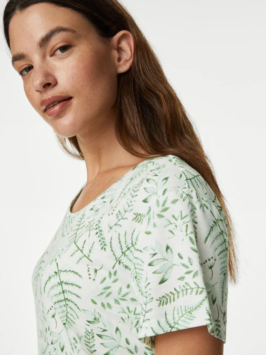 MARKS & SPENCER Women Nightdress Cool Comfort Cotton Modal Printed White