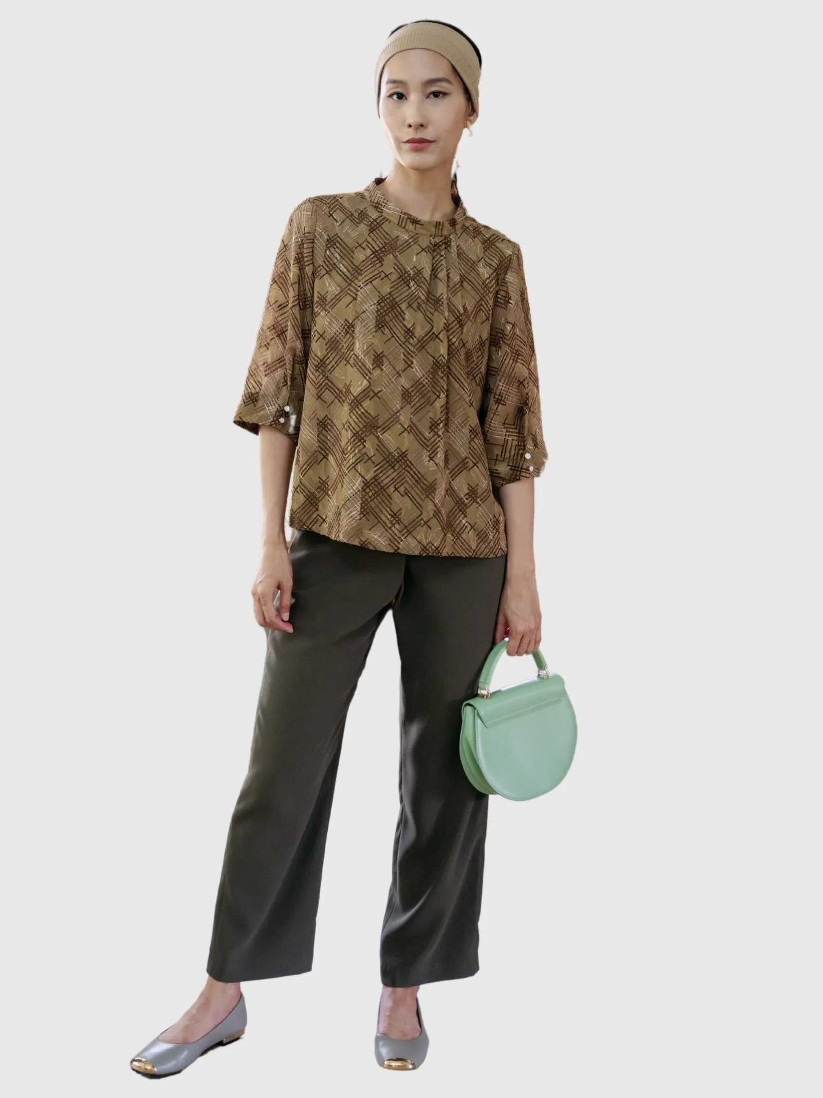 MIKIKO Women Blouse Long Sleeves Chiffon Uragiri Green