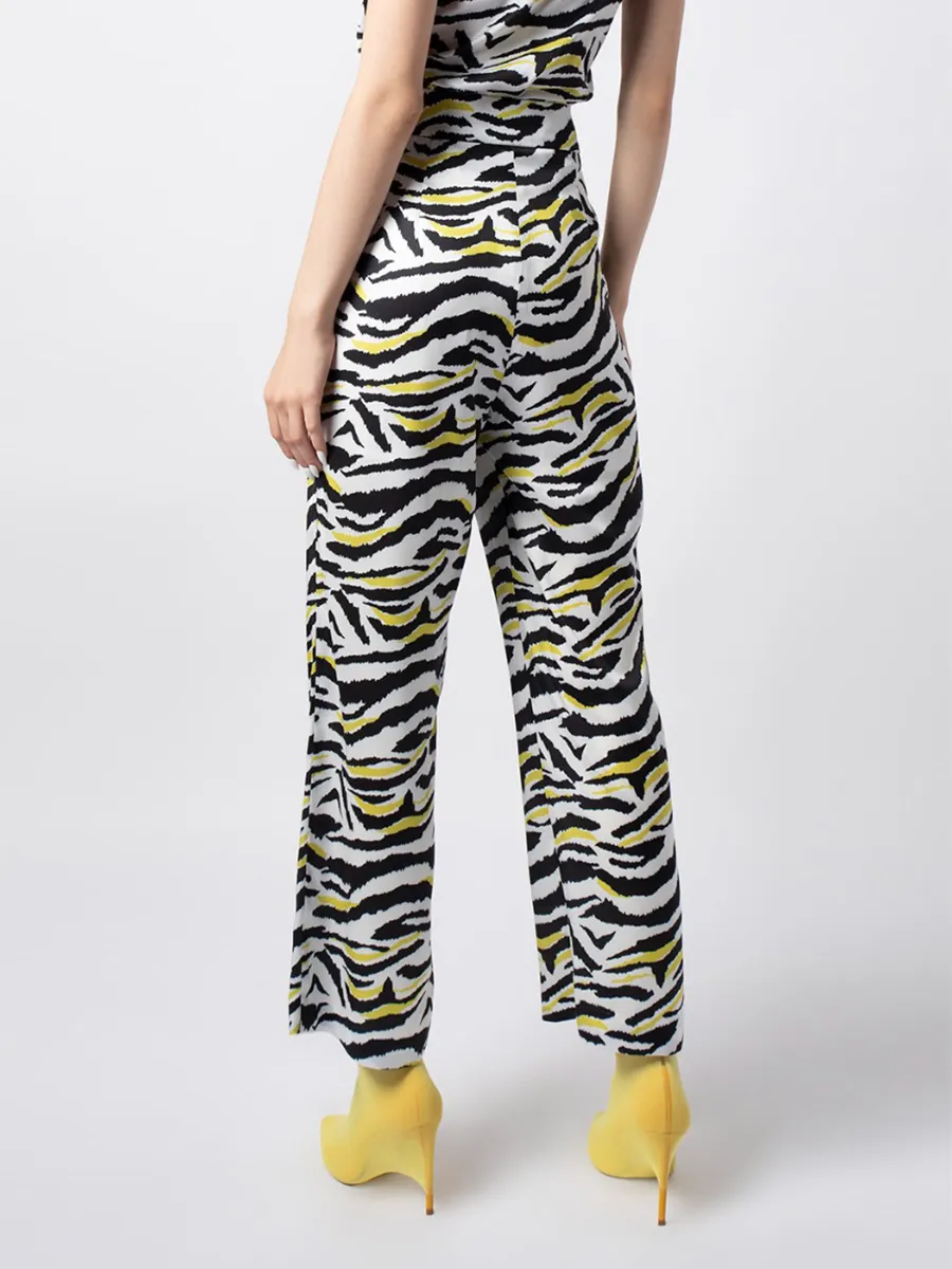 F-FASHION Abstract Animal Print Wide Leg Trousers Women Mix Colors