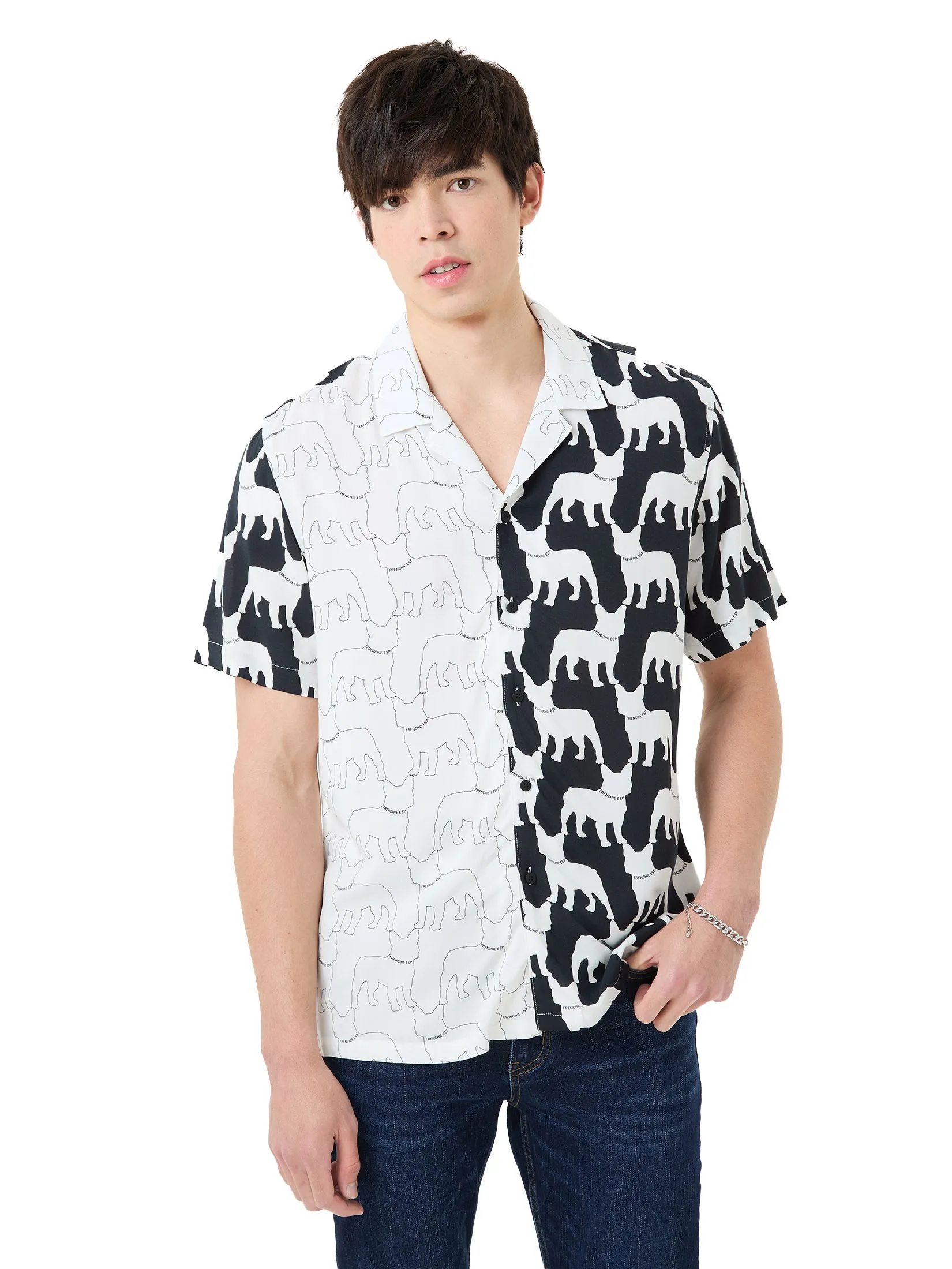 ESP Frenchie Eazy Hawaiian Shirt Men Black White