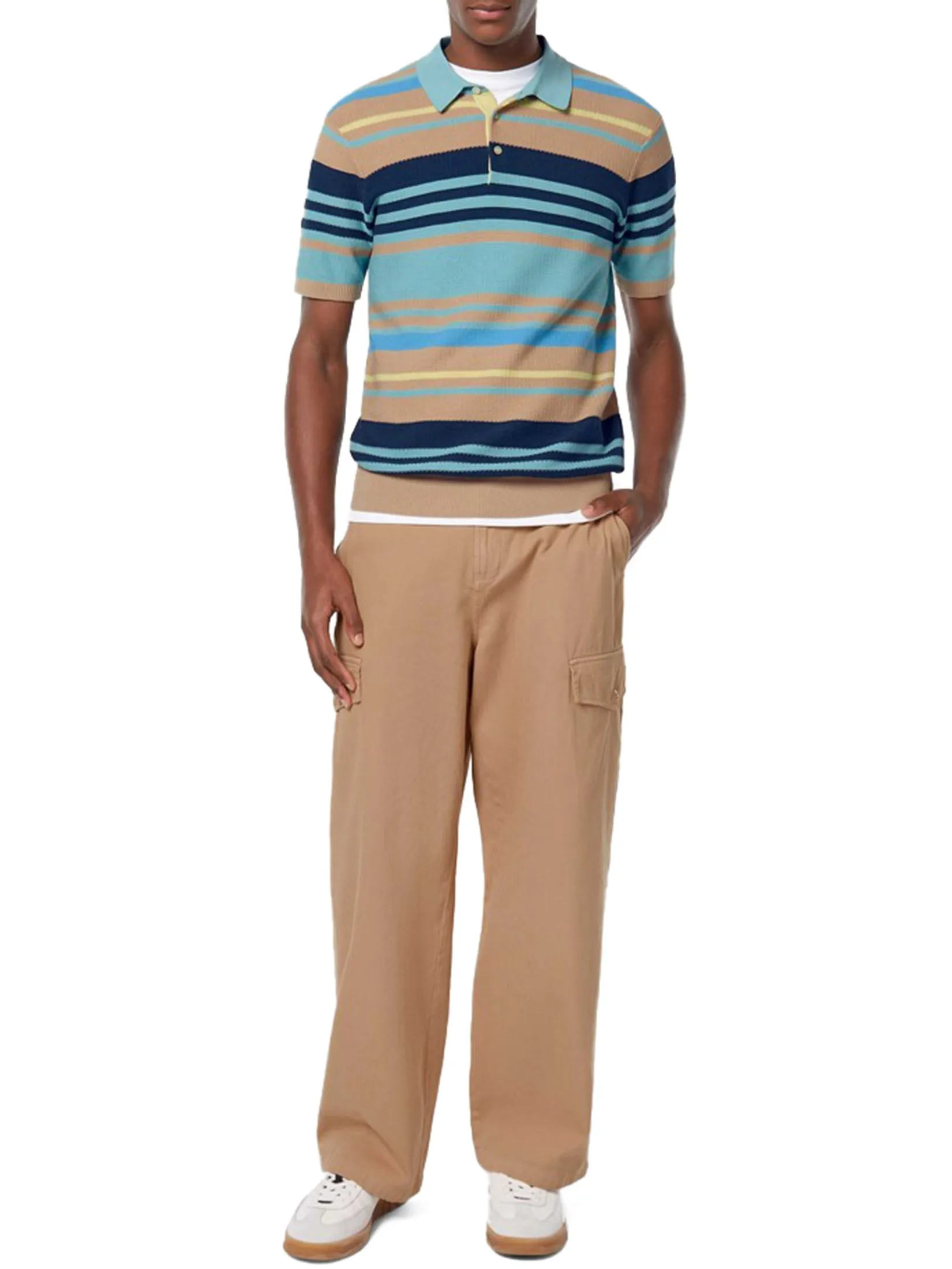 SCOTCH&SODA Men Polo Structured Knitted Regular Fit Soft Camel Multi Stripes