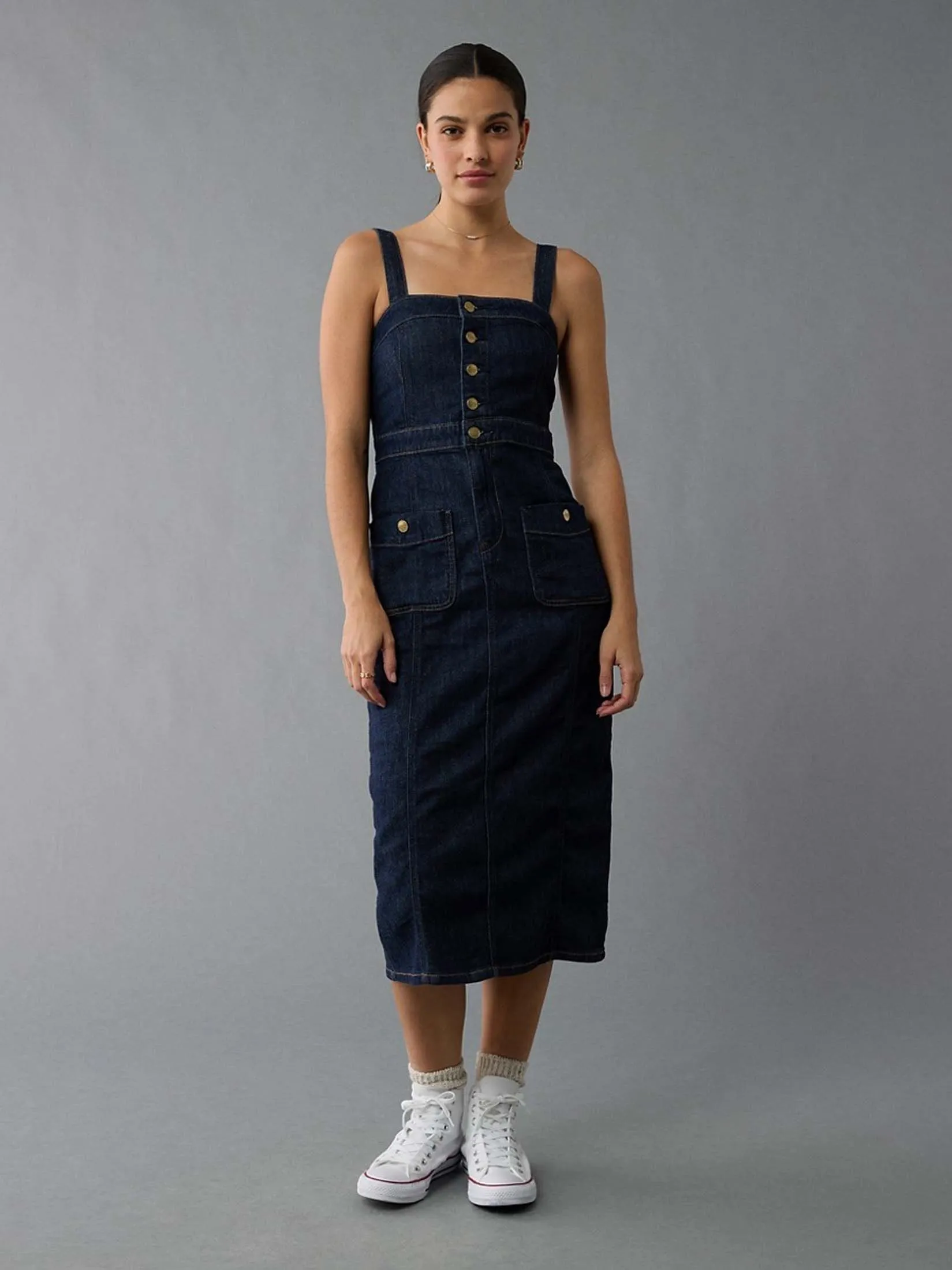 AMERICAN EAGLE WOMEN 8254 DENIM MIDI DRESS 451 DARK BLUE