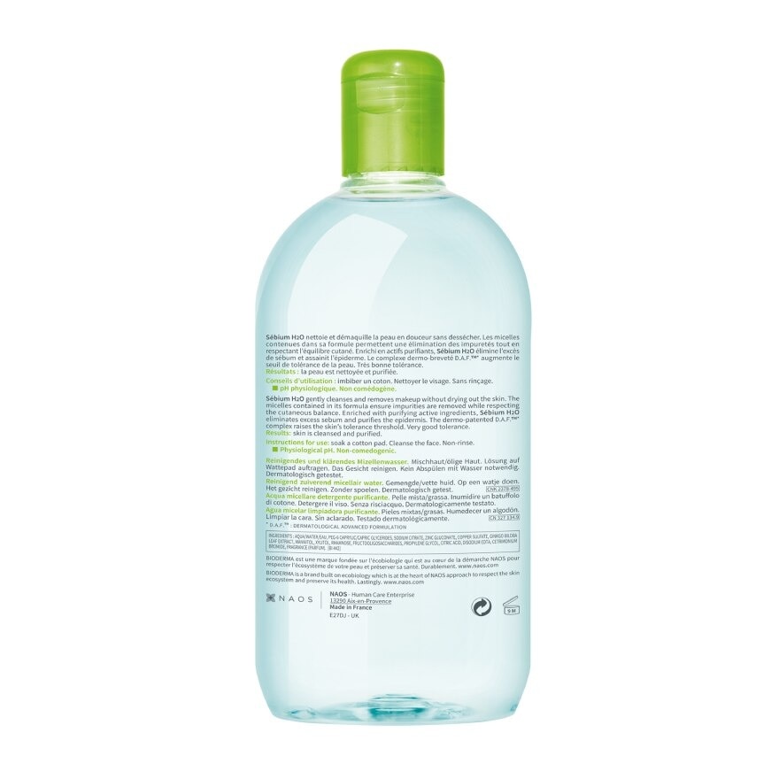 BIODERMA Sebium H2O Makeup Remover Cleansing Water 500 ml.