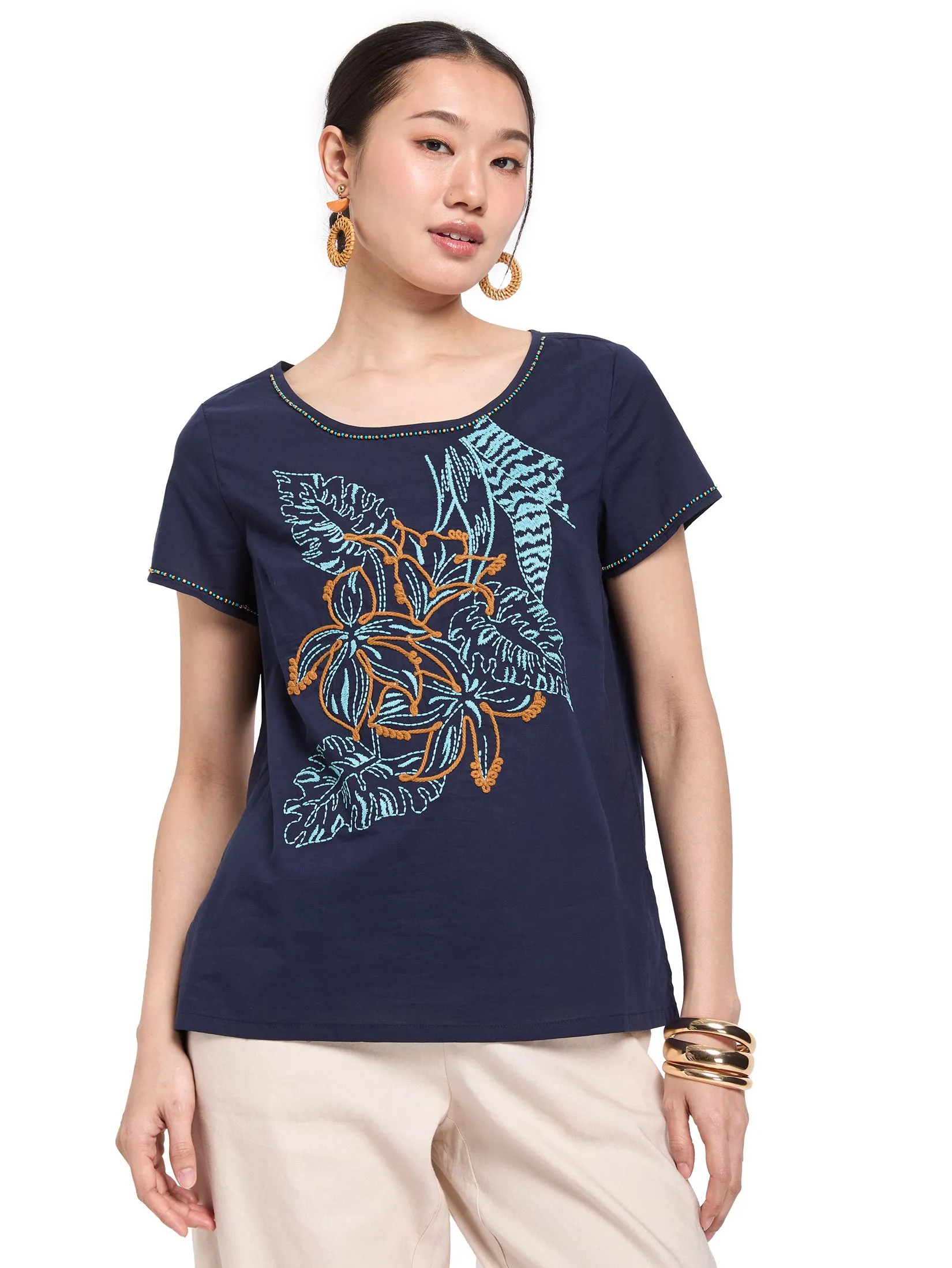 JOURNAL Women Blouse Long Sleeves Round Neck Botanical Print