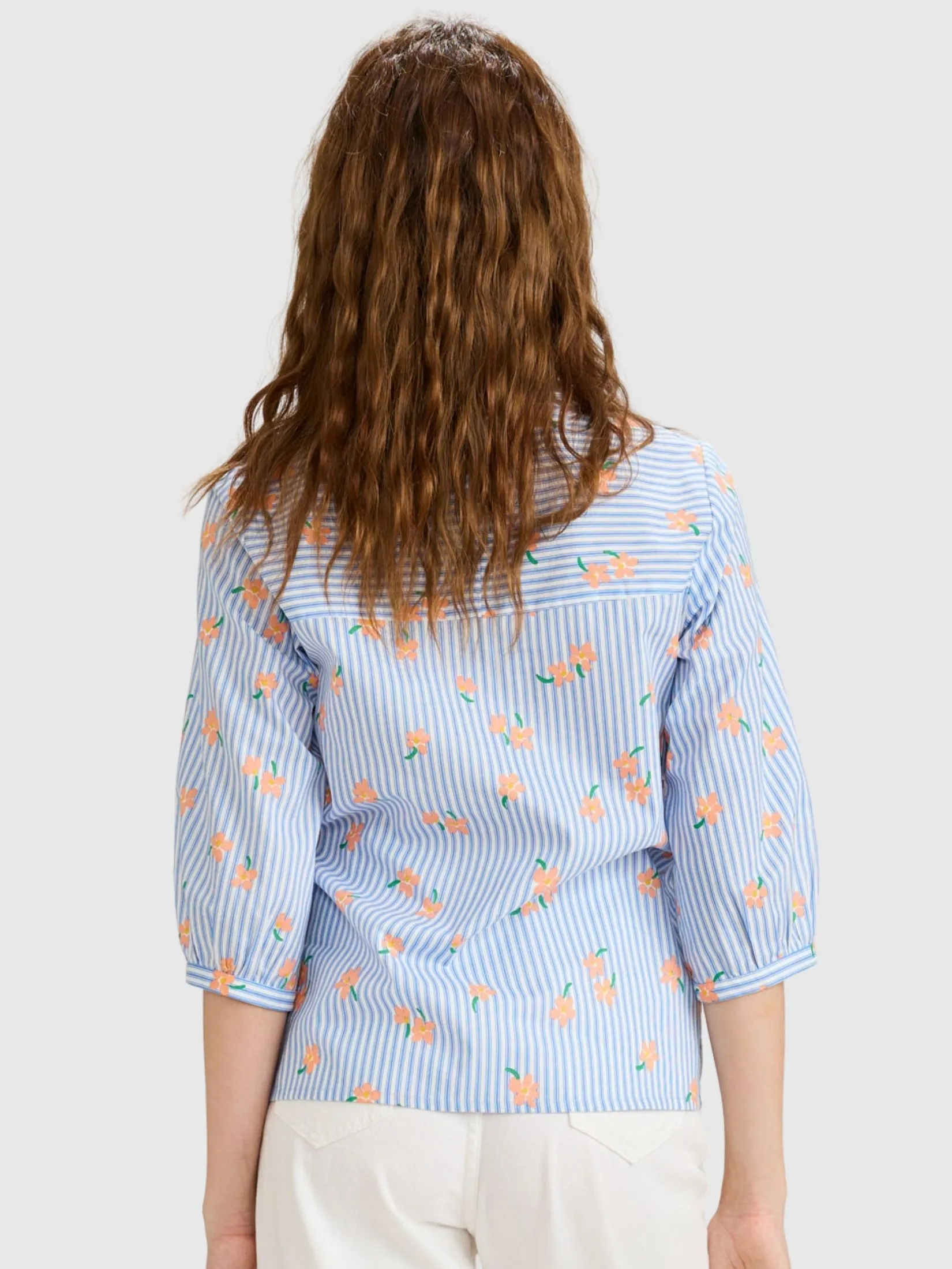 AMILA Women Blouse Long Sleeves Cotton Blue