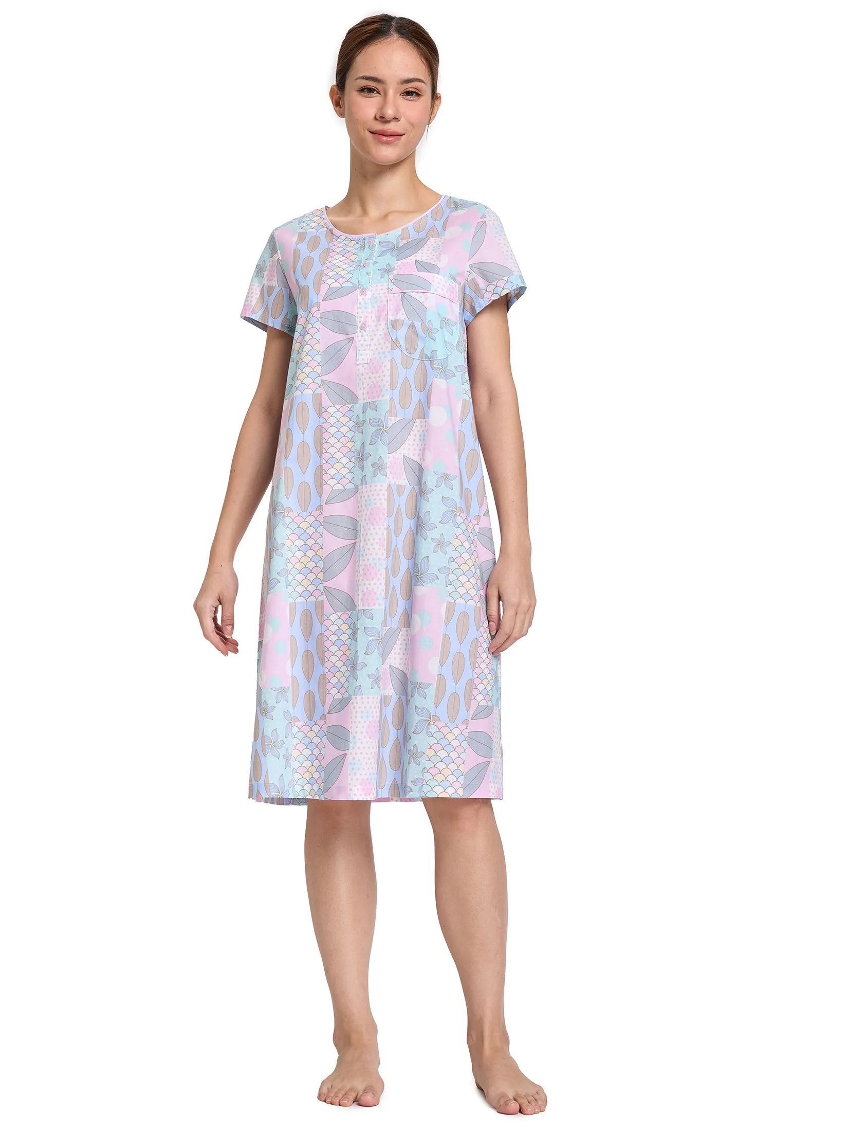 CLAUDIA'S ROMANCE Women Nightdress Short Sleeves Pink