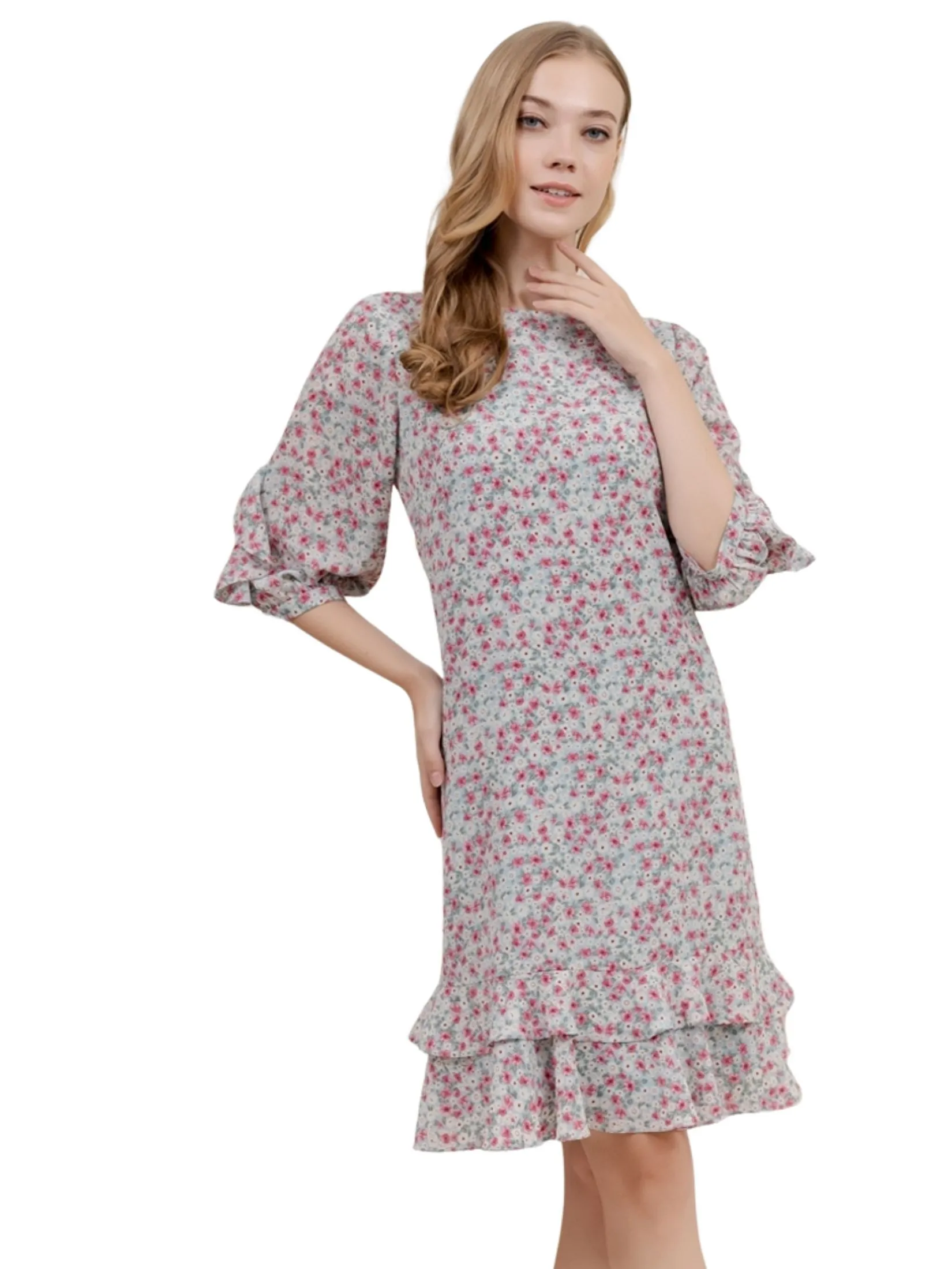 VERONIQA Women Dress Short Sleeves Chiffon Dobby Green