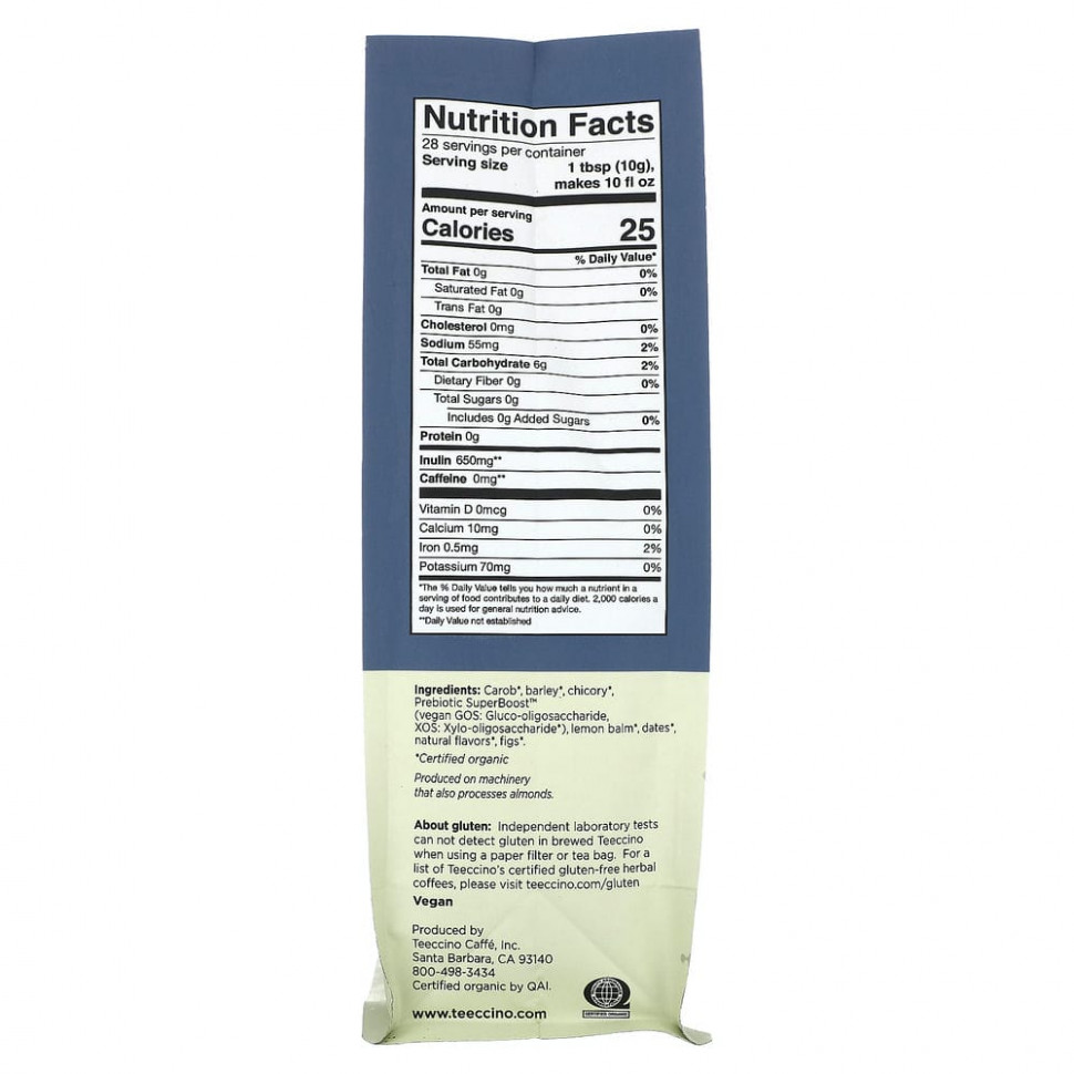 Teeccino, Prebiotic Herbal Coffee, мелисса с манго и лимоном, легкая обжарка, без кофеина, 284 г (10 унций)