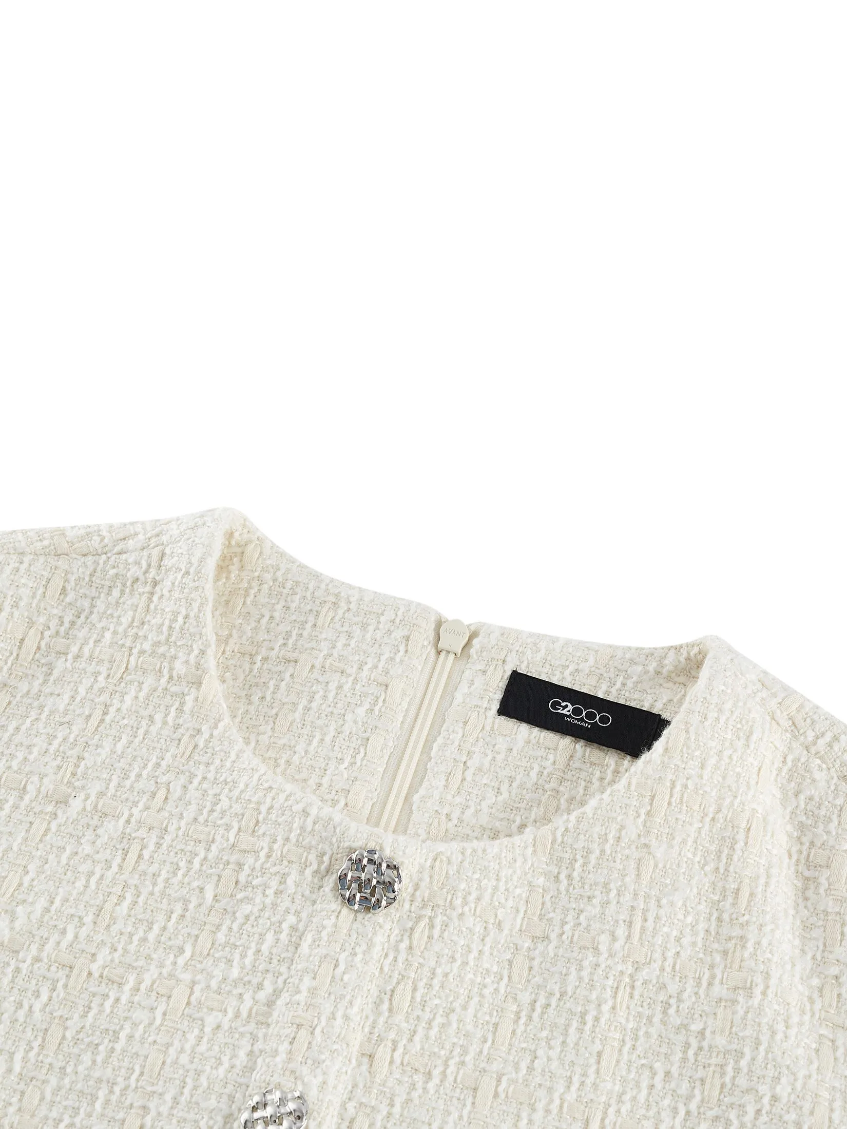 G2000 Women Clothing Tweed Button Front Pleated Dress Fit & Flare Shape - Off-White