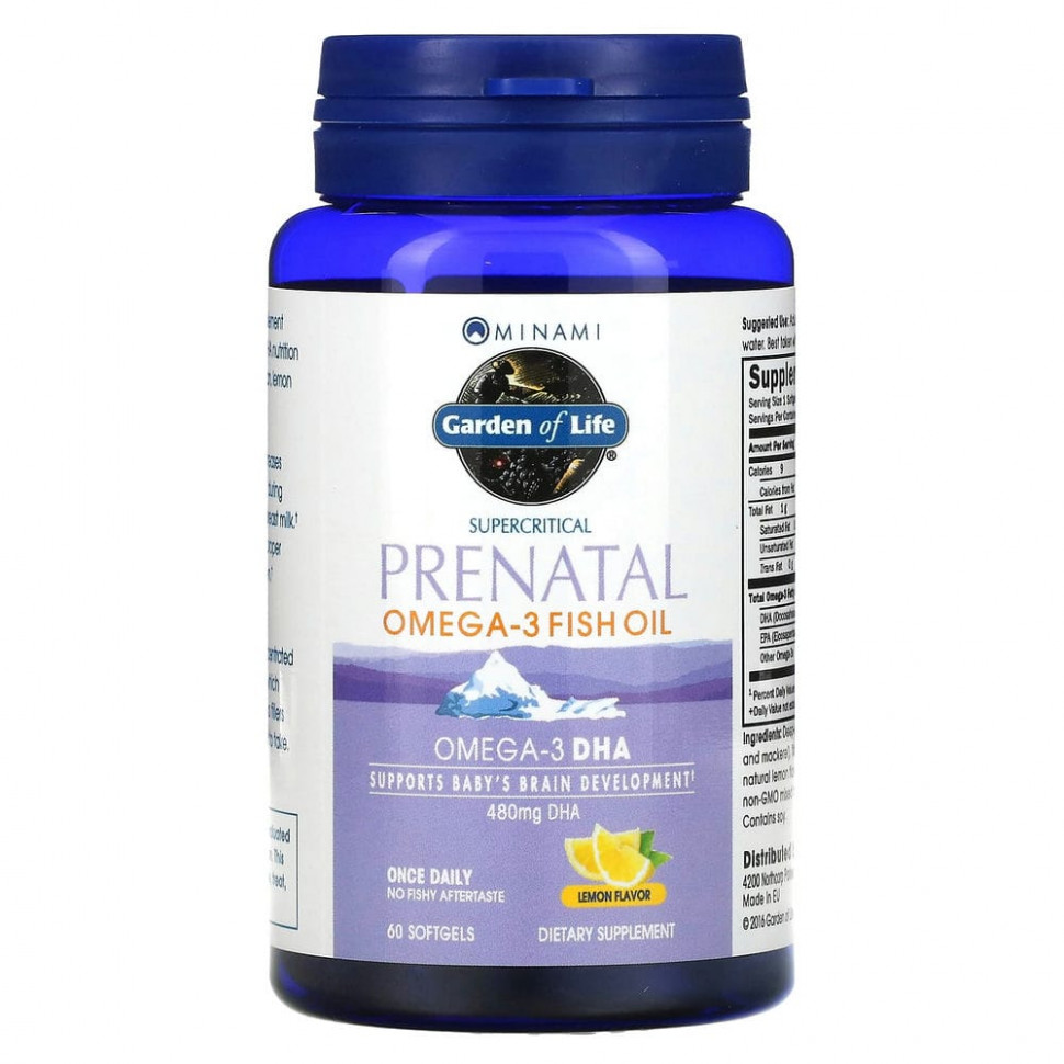 Minami Nutrition, Supercritical Prenatal, рыбий жир омега-3 со вкусом лимона, 60 мягких желатиновых капсул