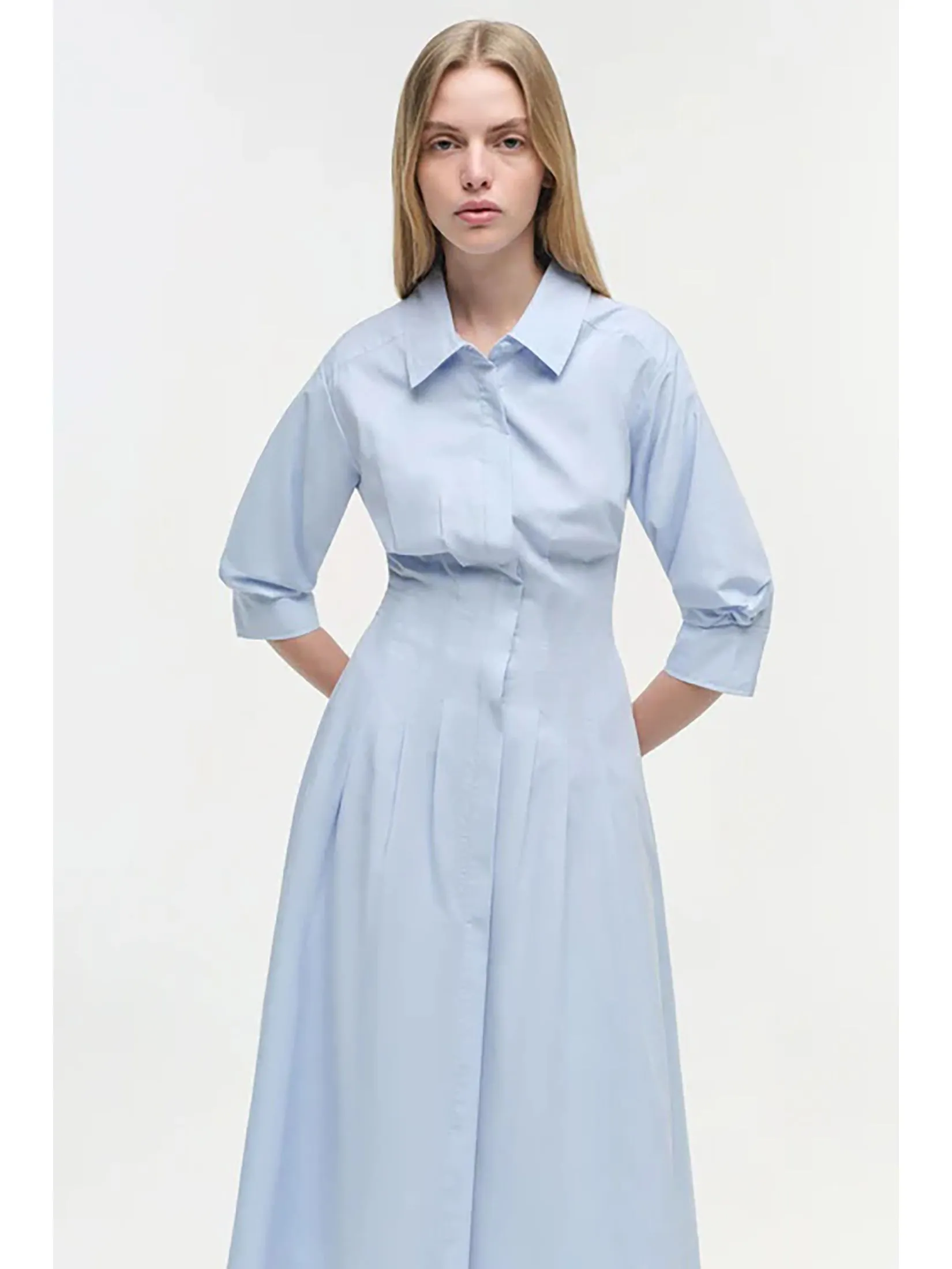 SIMKHAI Women Midi Dress Pintuck Jazz French Blue