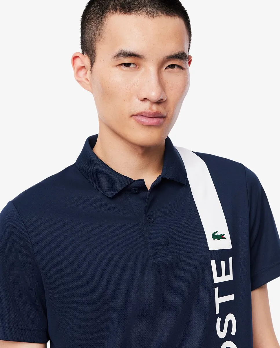 LACOSTE Ultra Dry Print Branding Sport Polo Shirt Blue