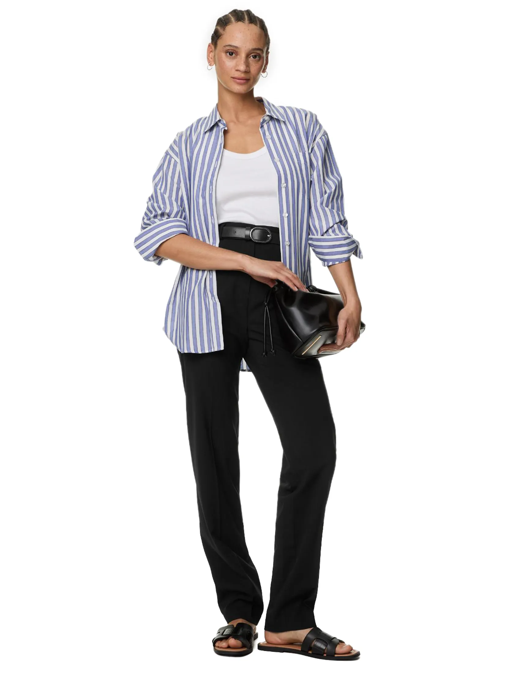 MARKS & SPENCER Women Straight Leg Trousers With Stretch Black