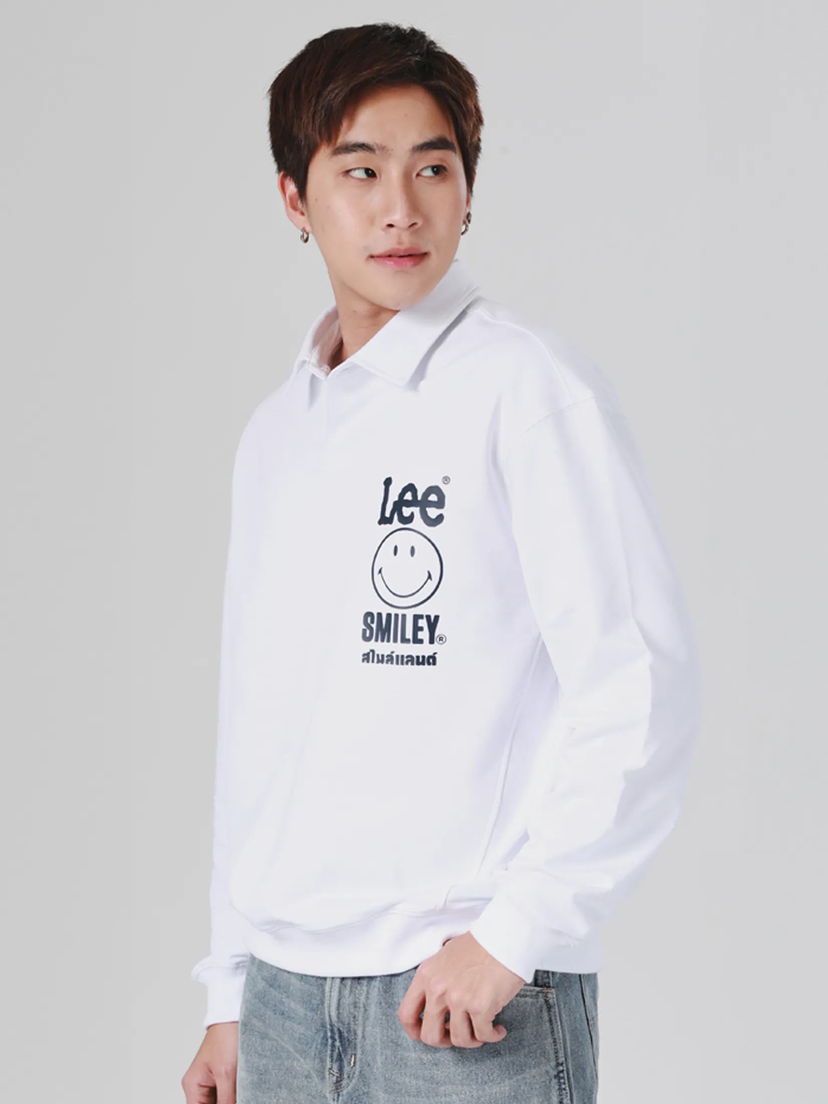 LEE Men s Sweatshirt Lee Smiley Collection Comfort Fit White