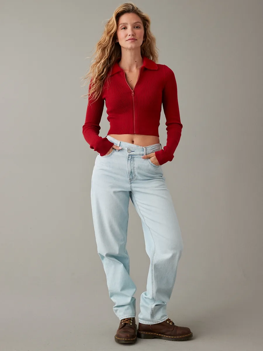 AMERICAN EAGLE WOMEN 1067 FITTED COLLARED ZIP 600 RED Size - XS