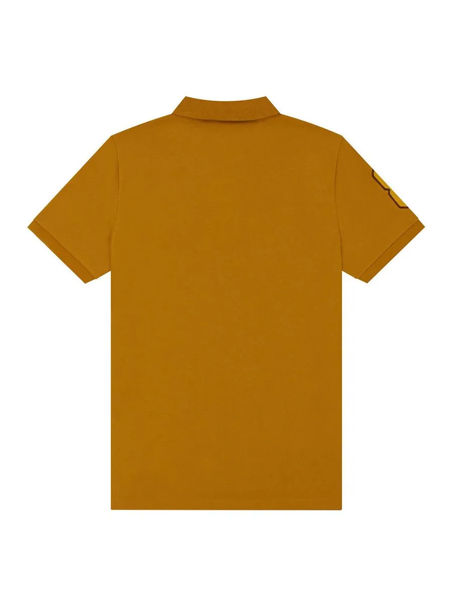 GIORDANO Men's Slim Fit 3D Lion Embroidery Polo Buckthom Brown Yellow
