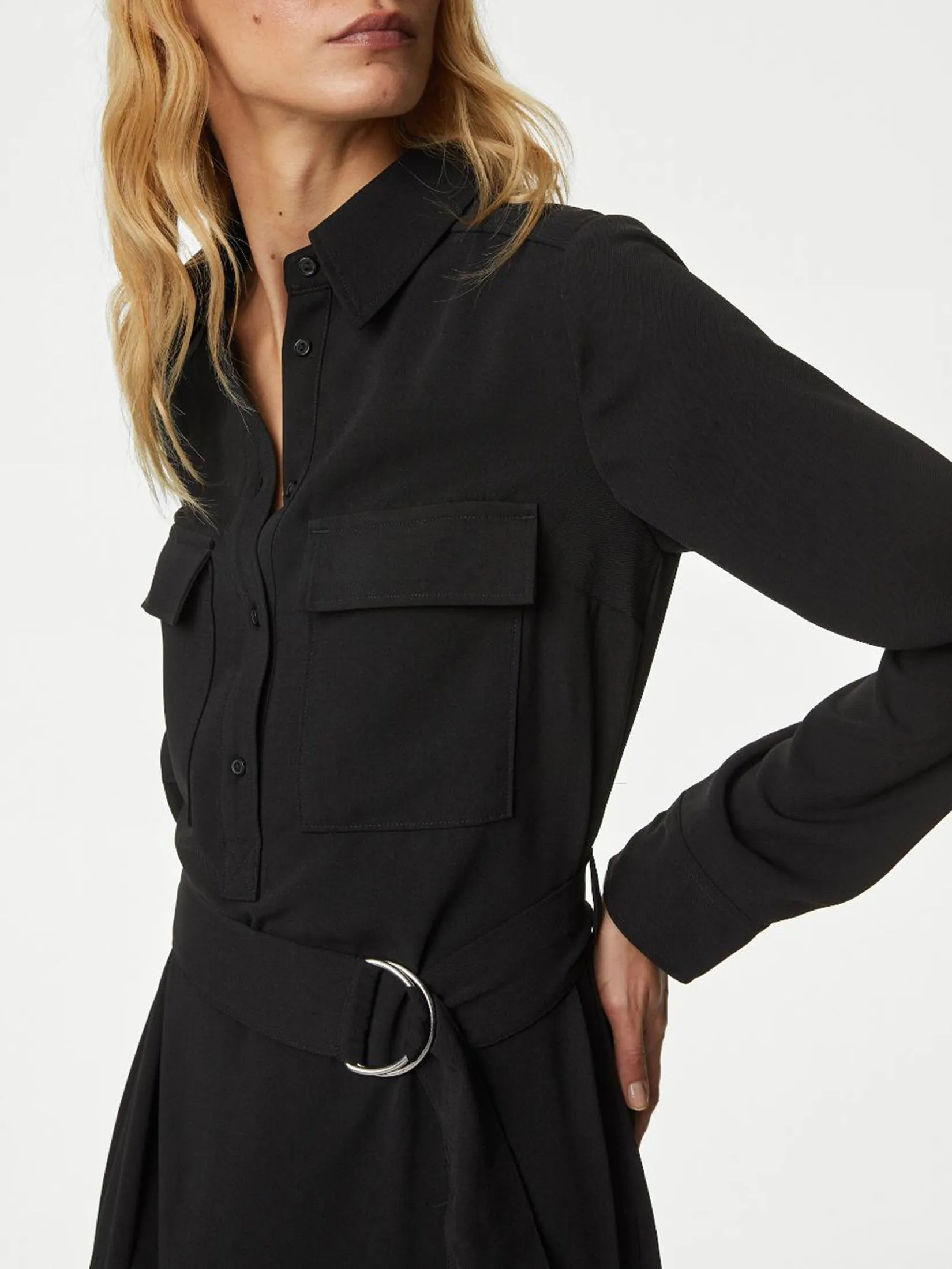 MARKS & SPENCER Women Shirt Dress Midi Utility Black
