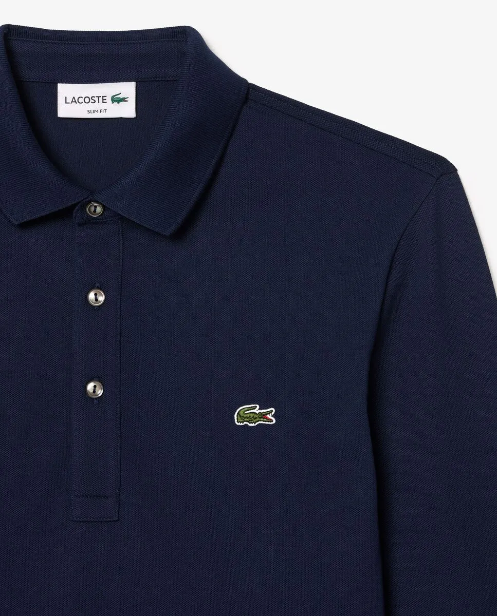 LACOSTE Slim Fit Long Sleeved Stretch Polo Shirt Blue