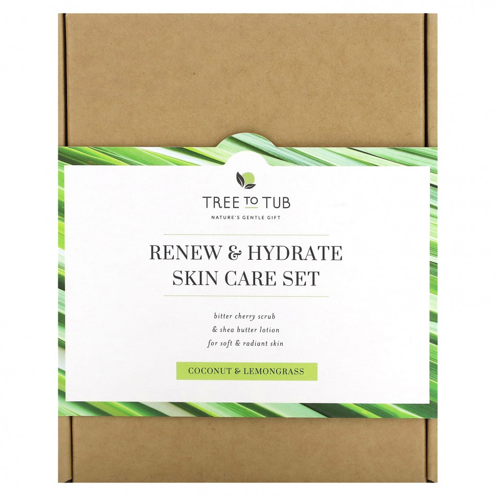 Tree To Tub, Renew & Hydrate Skin Care Set, кокос и лемонграсс, набор из 2 предметов