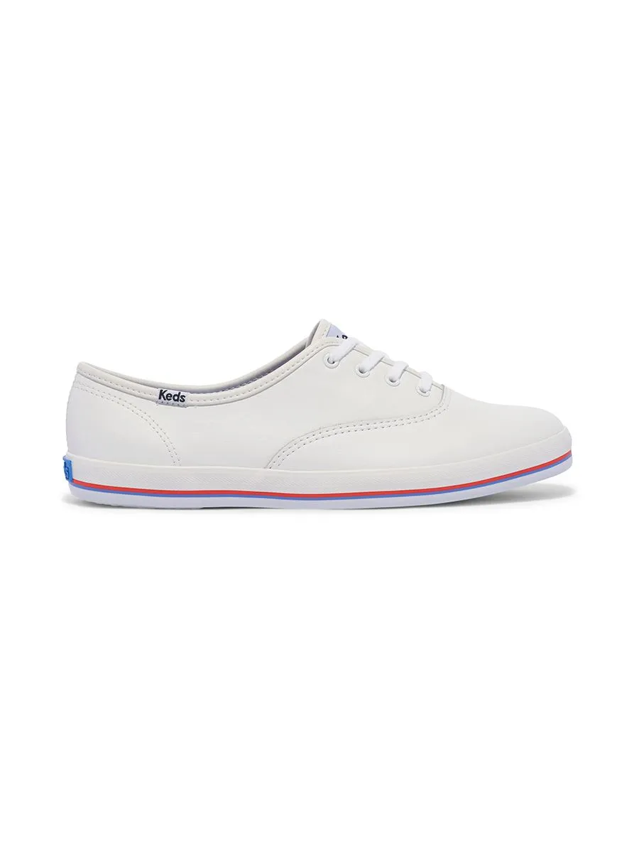 KEDS Women Champion Leather Bottom Foxing Stripe White