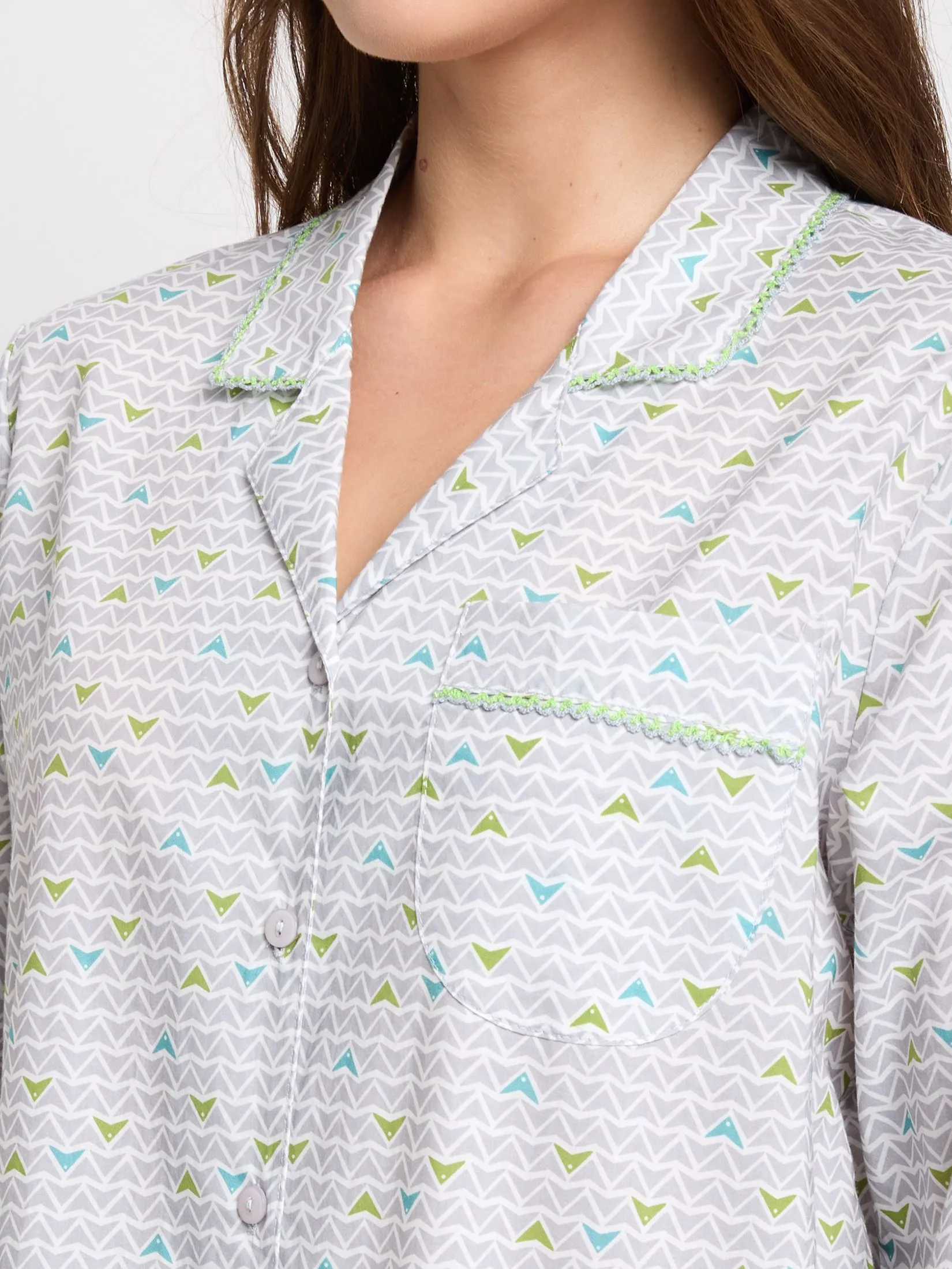 CLAUDIA'S ROMANCE Women Pyjamas Hawaii Shirt Long Sleeves + Pants Print Grey