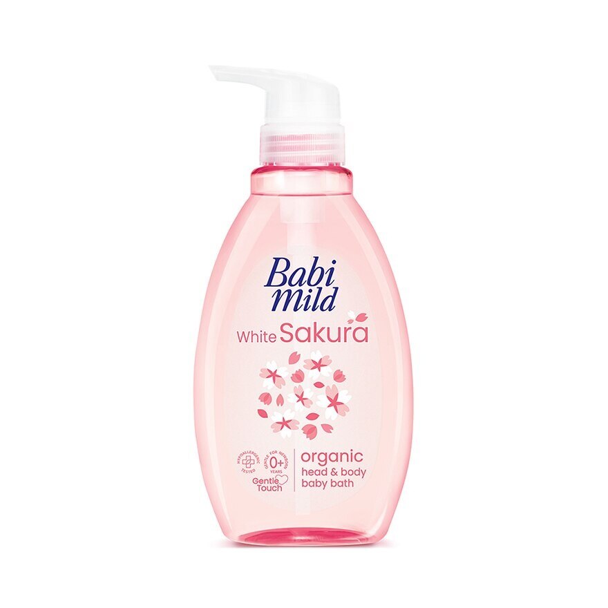 Babi Mild Organic Head Body Baby Bath White Sakura 380 Ml. อาบน้ำ สระผม เด็ก