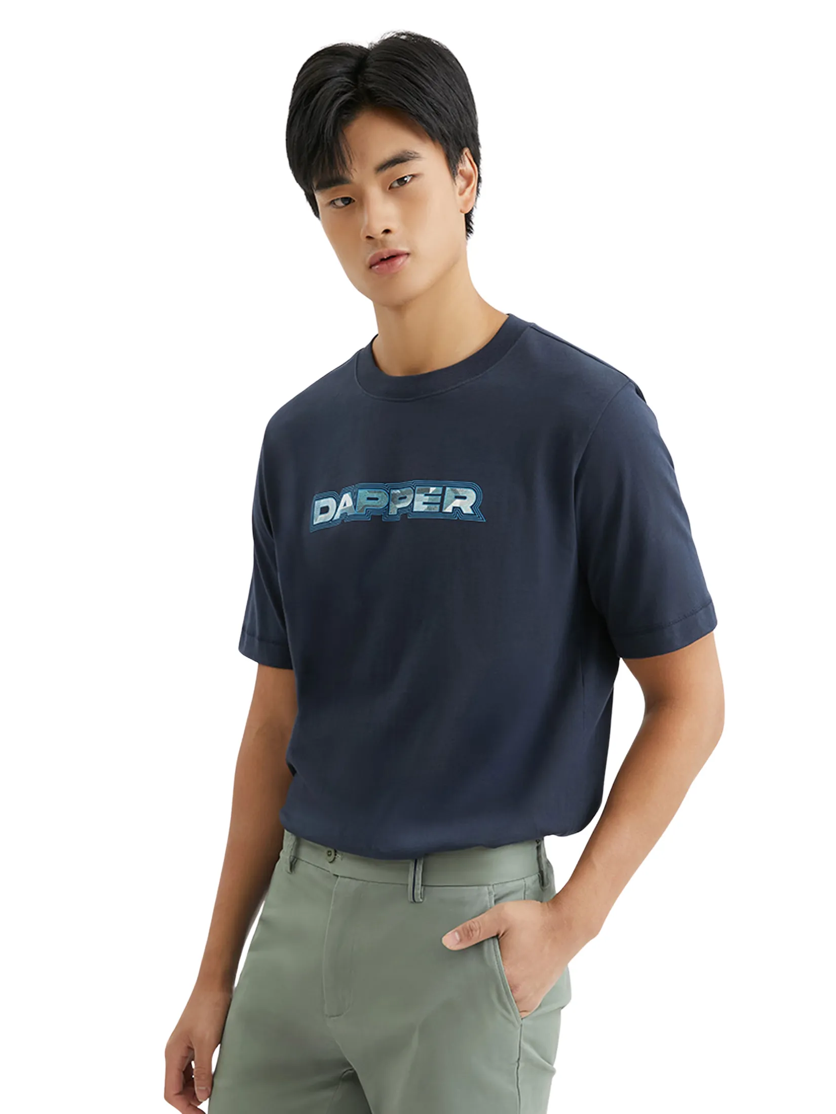 DAPPER Men Linework Logo Print T-Shirt Navy