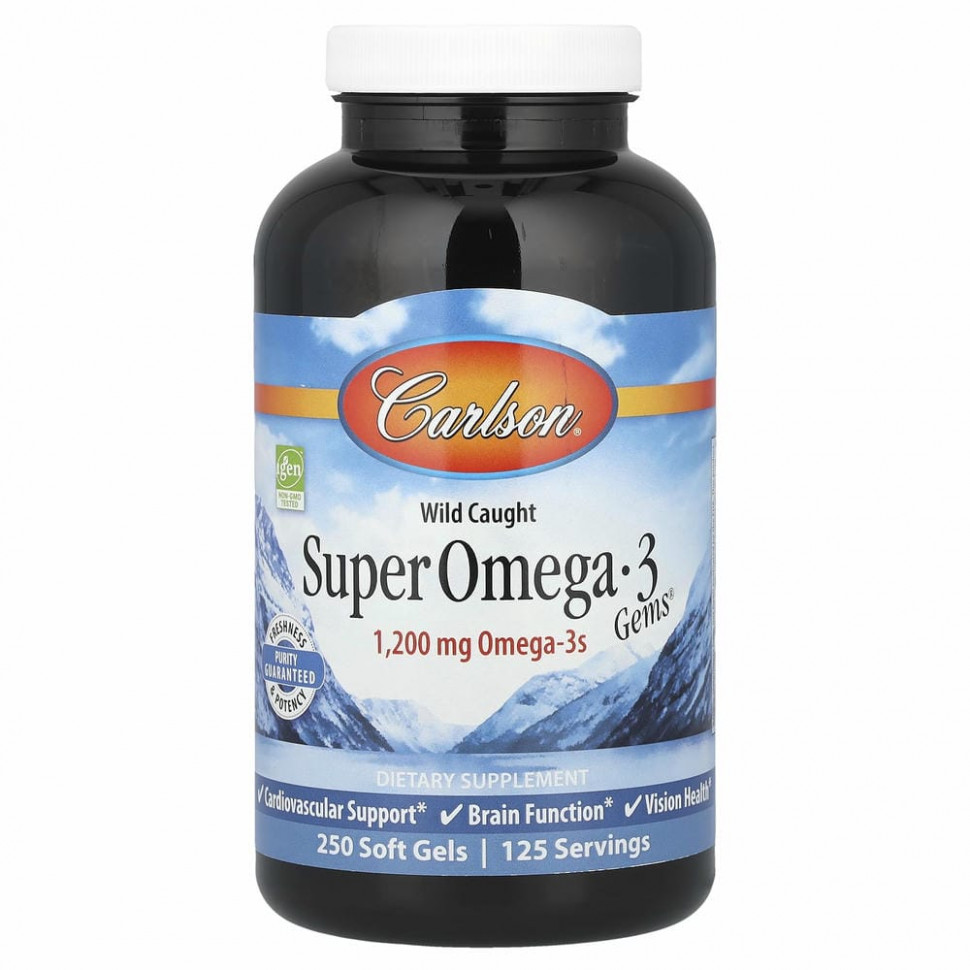Carlson Labs, Wild Caught Super Omega-3 Gems, высокоэффективная омега-3 из морской рыбы, 600 мг, 250 капсул