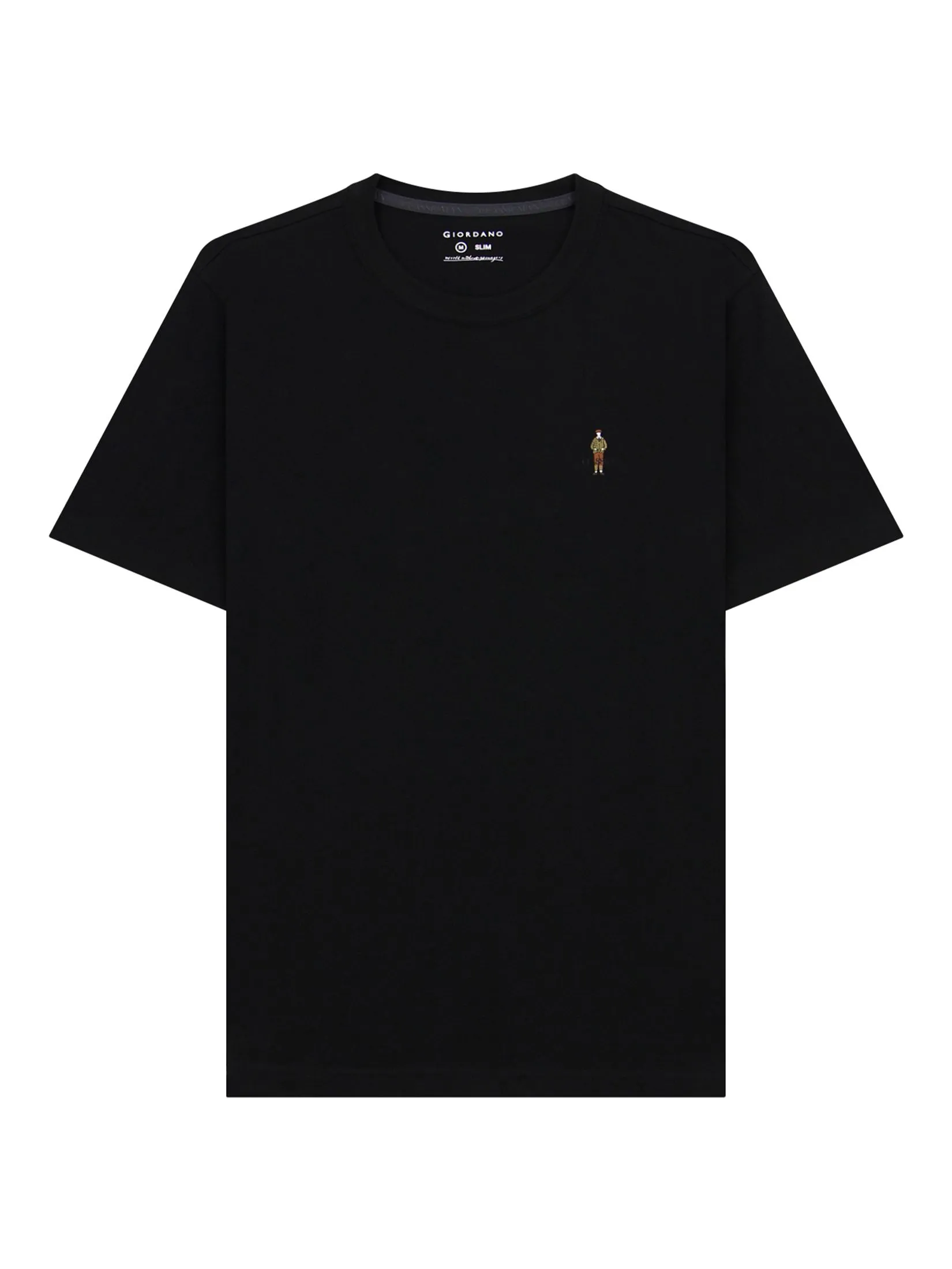 GIORDANO Men's Slim Cotton Embroidery Tee (Classic Man) Black