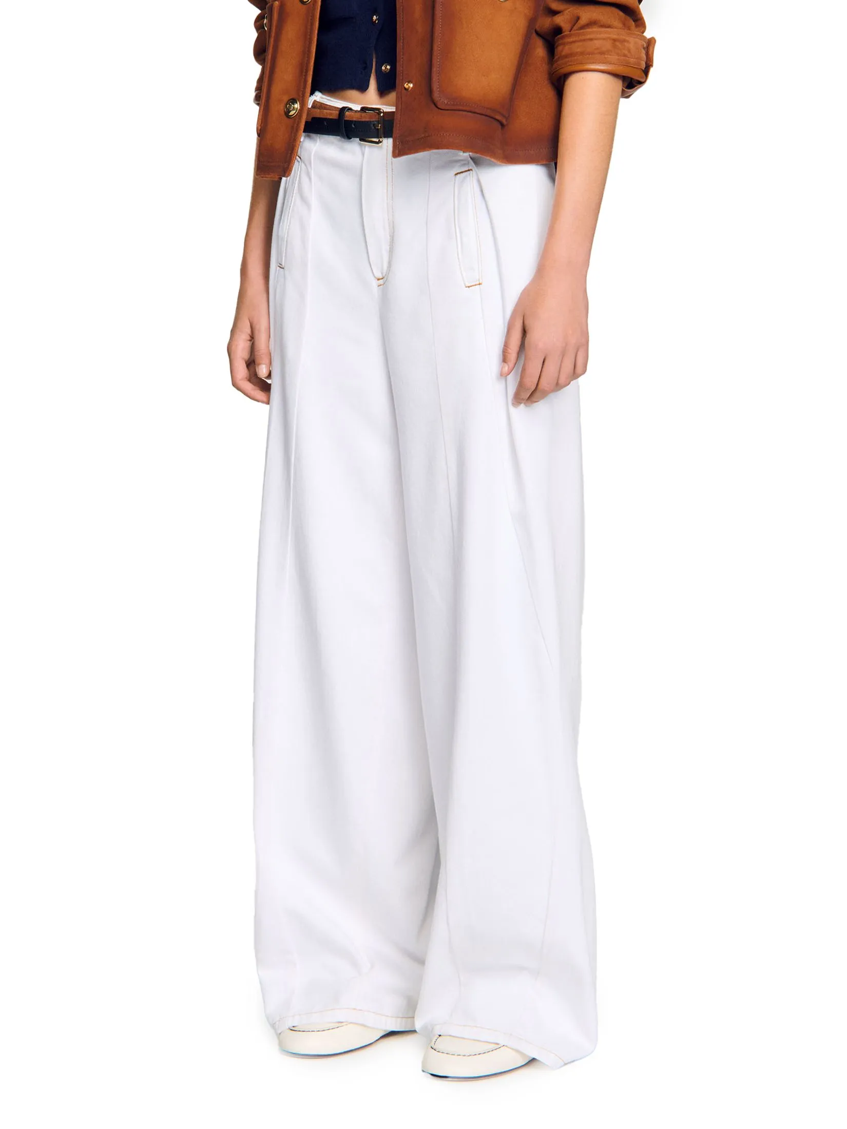 SANDRO Topstitched Wide-Leg Jeans