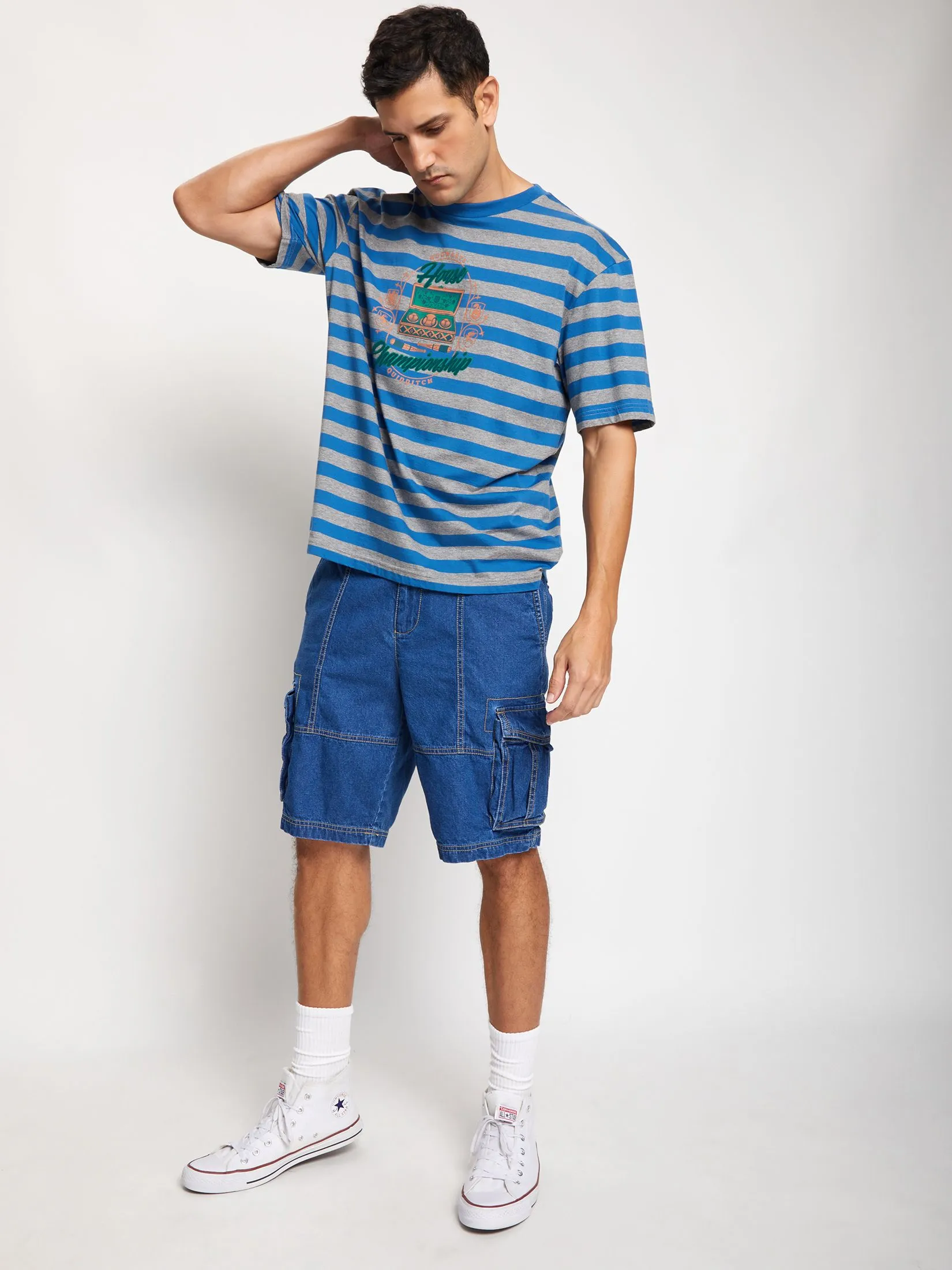 DEFRY 01 Men T-Shirt Short Sleeves Striped Prints Navy