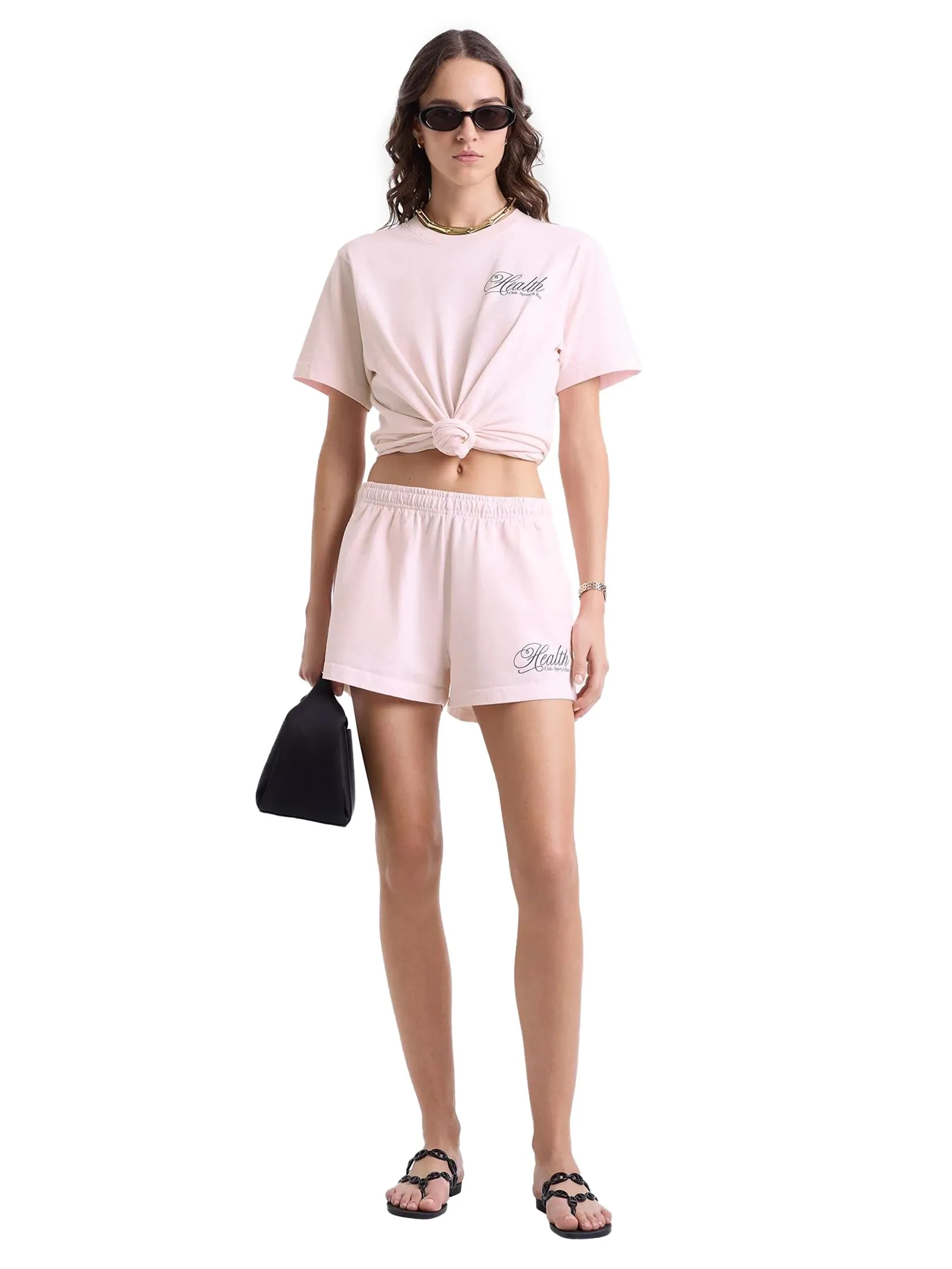 SPORTY & RICH Women Disco Short Health Script - Pink Dolphin/Navy