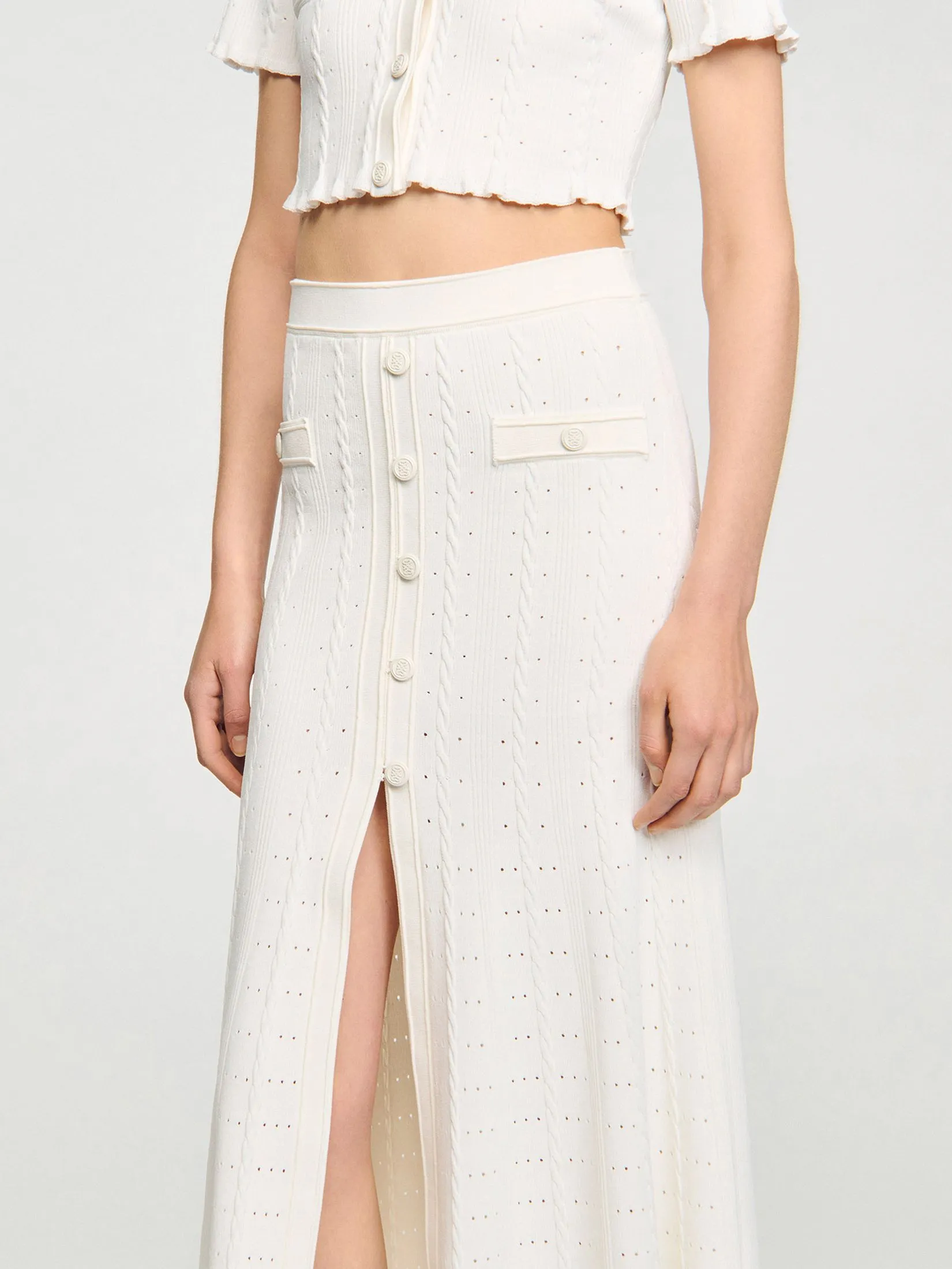 SANDRO Pointelle Knit Maxi Skirt
