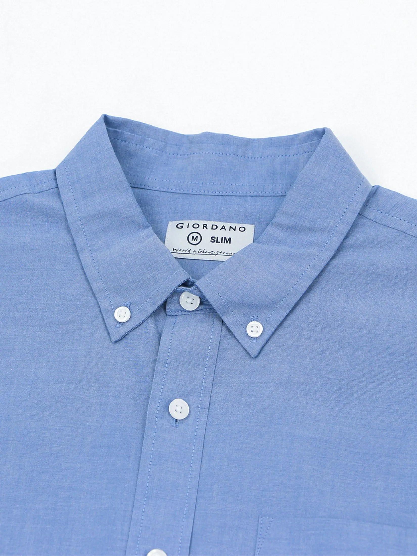 GIORDANO Men's Slim Fit Long Sleeve Stretch Shirt (Poplin) Mid blue