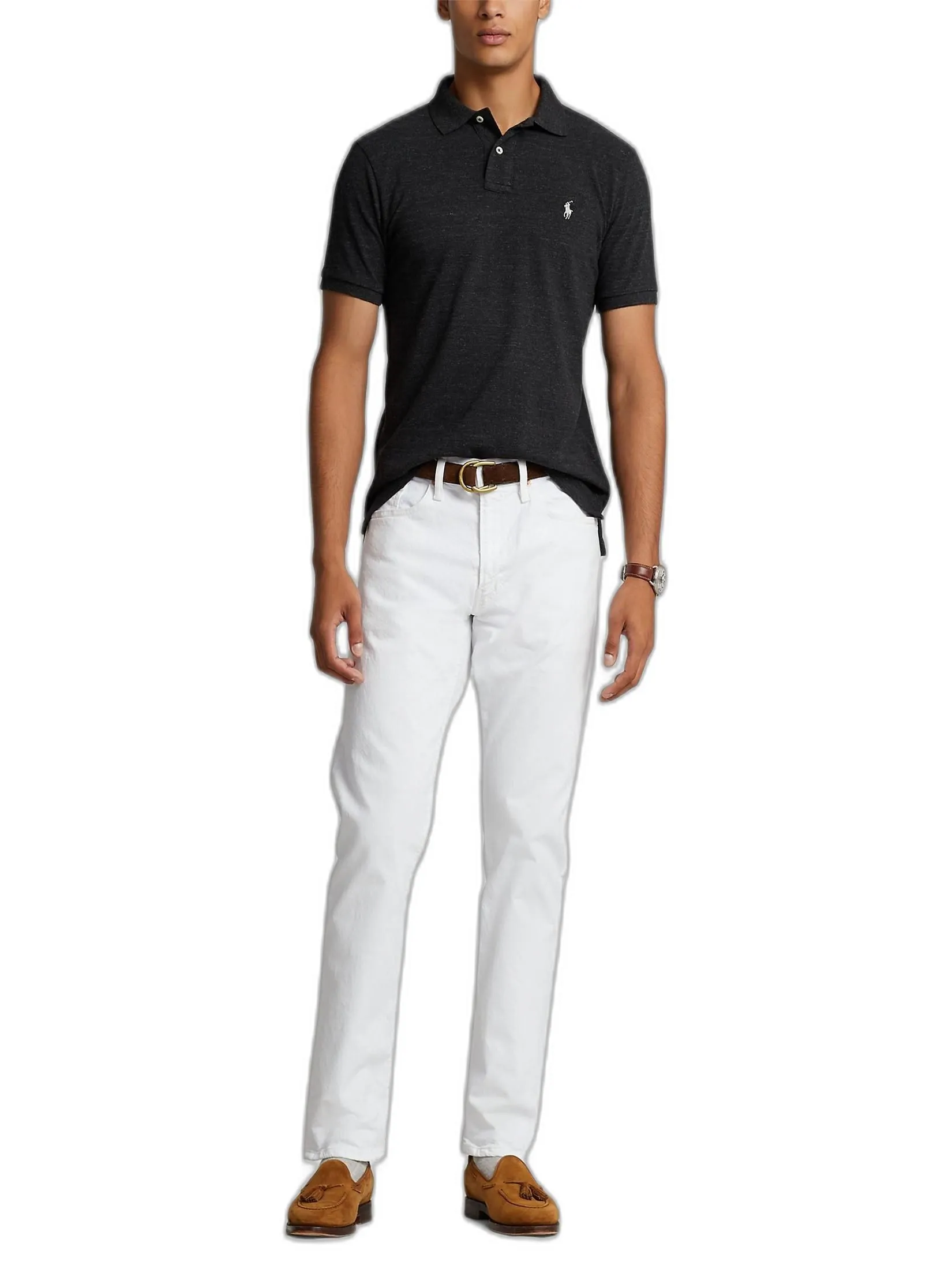 POLO RALPH LAUREN Custom Slim Fit Mesh Polo Shirt  MNPOKNI1N820137  001 BLACK