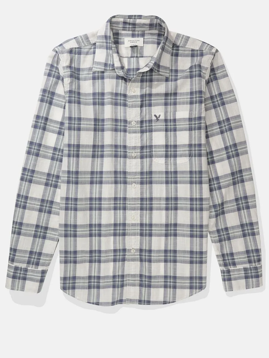 AMERICAN EAGLE MEN  SF CSC ANTHONY PLAID MADRAS SHIRT 106 CREAM