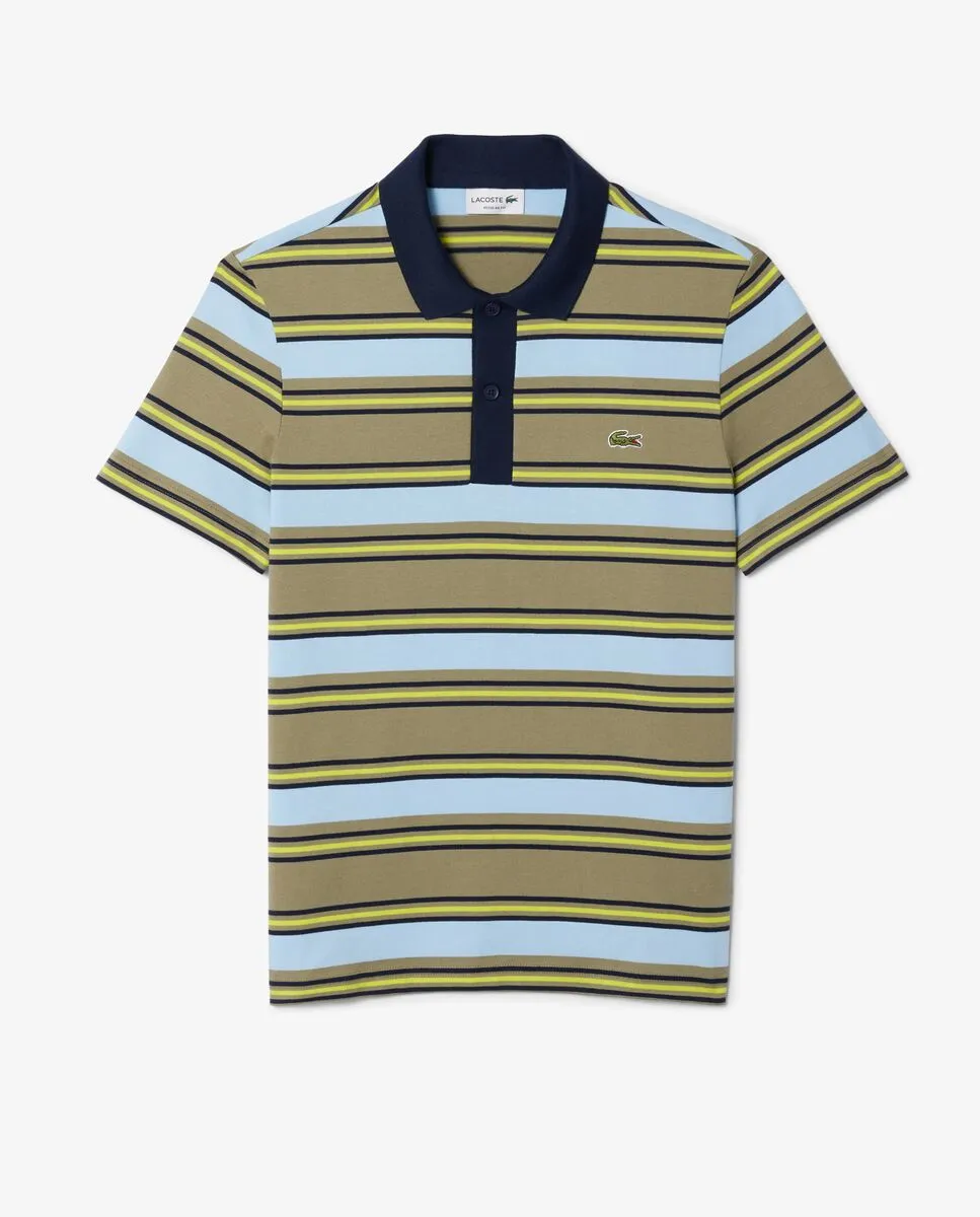LACOSTE Regular Fit Striped Cotton Polo Shirt Green
